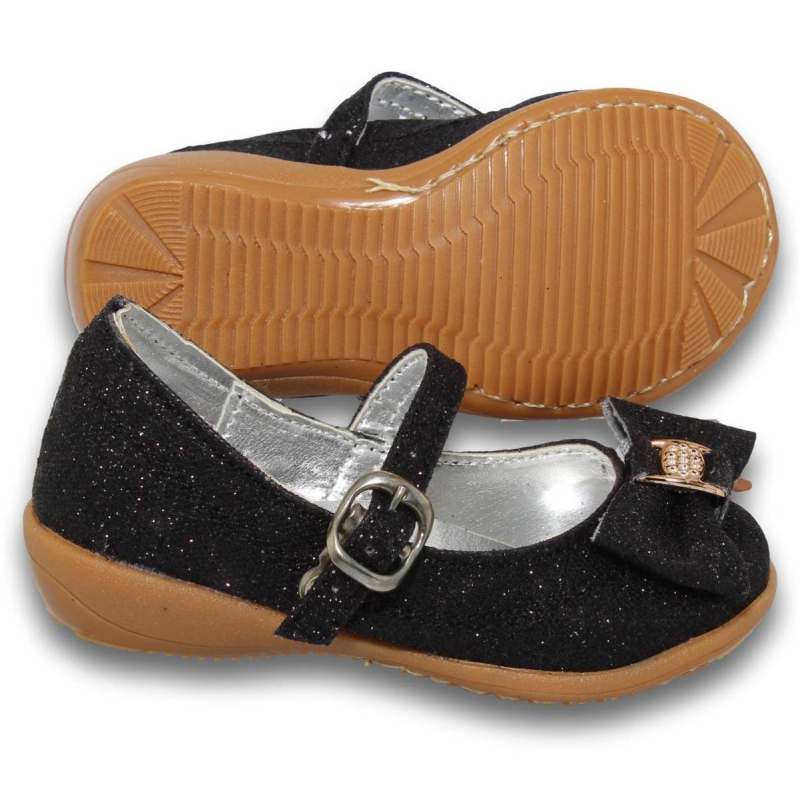 Zapatos Para Niña Balerinas Con Moño Estilo 0828Be14 Sintetico Color Negro Brillos 