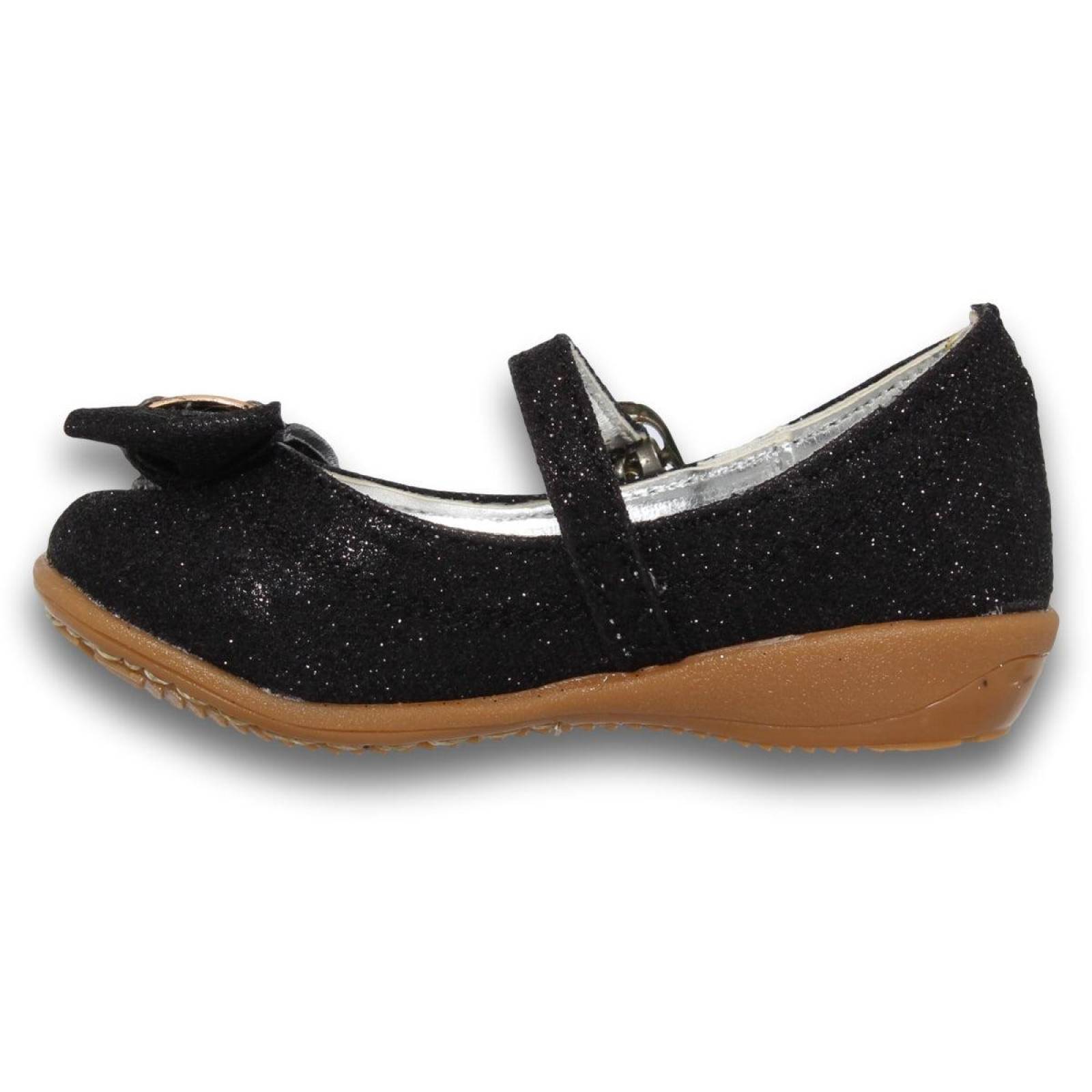 Zapatos Para Niña Balerinas Con Moño Estilo 0828Be14 Sintetico Color Negro Brillos 