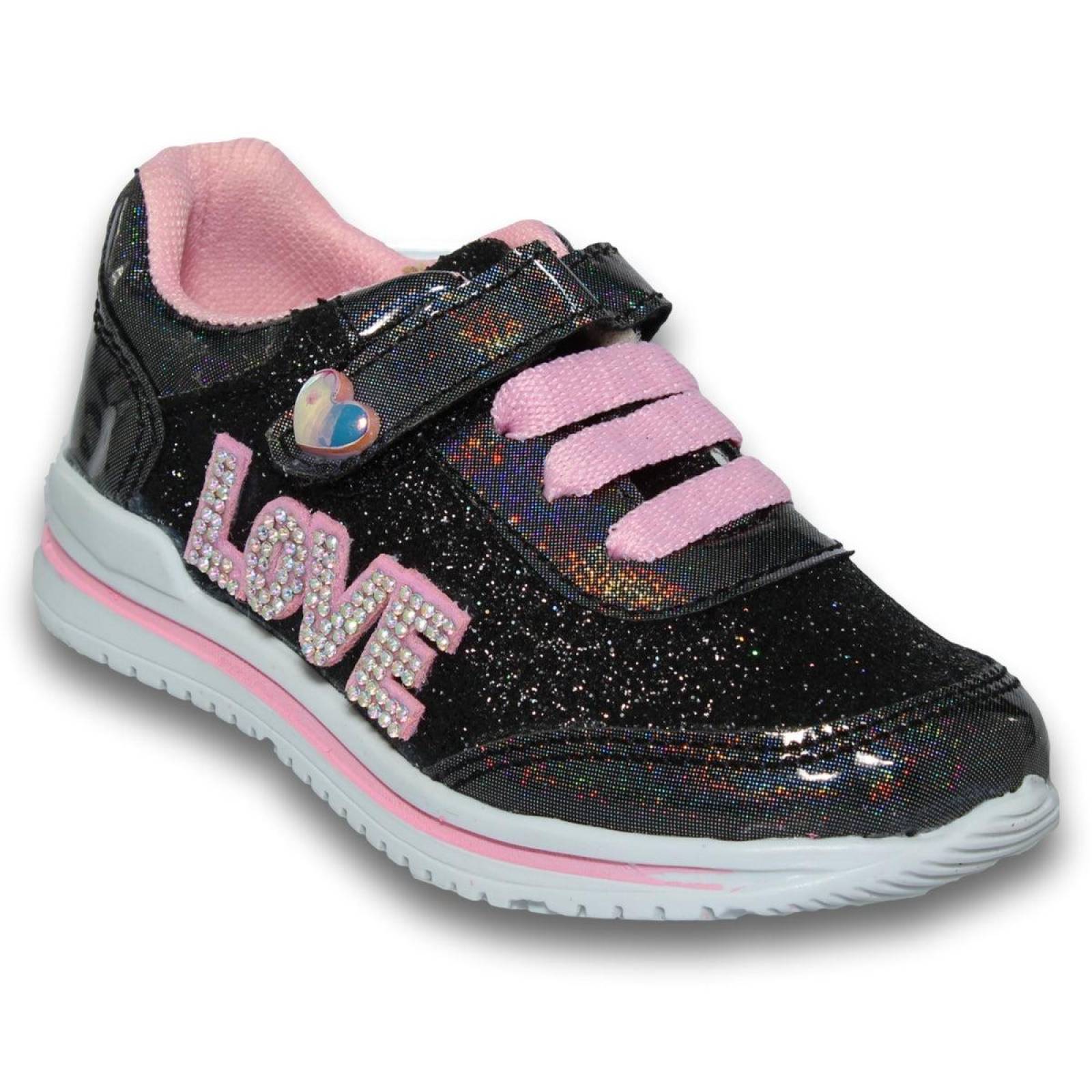 Tenis Deportivos Para Niña Estilo 0015De14 Acabado Sintetico Color Negro Rosa 