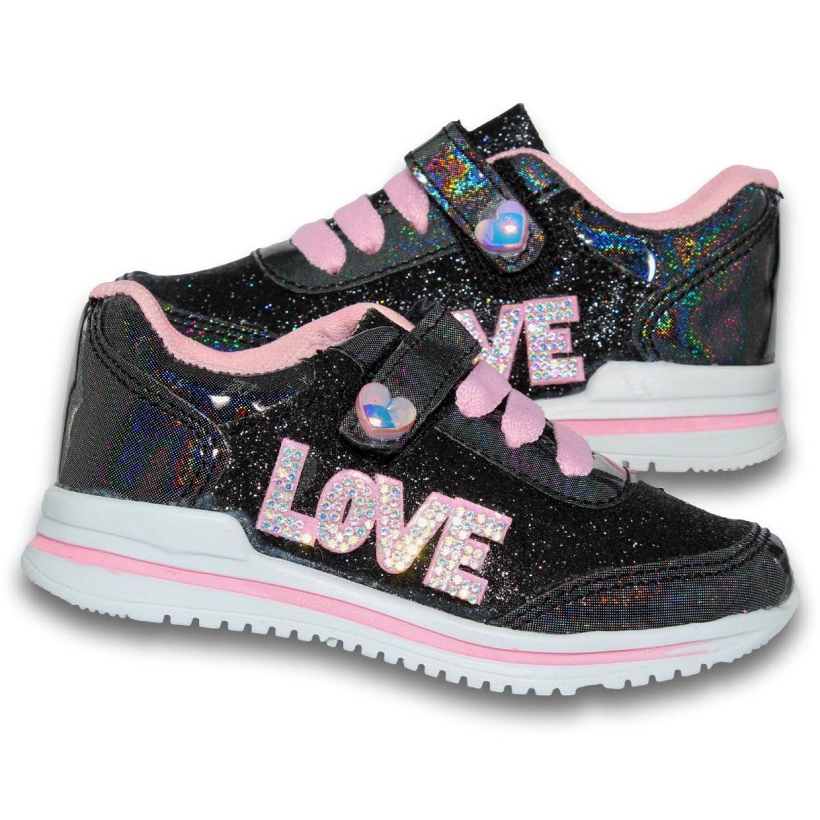 Tenis Deportivos Para Niña Estilo 0015De14 Acabado Sintetico Color Negro Rosa 