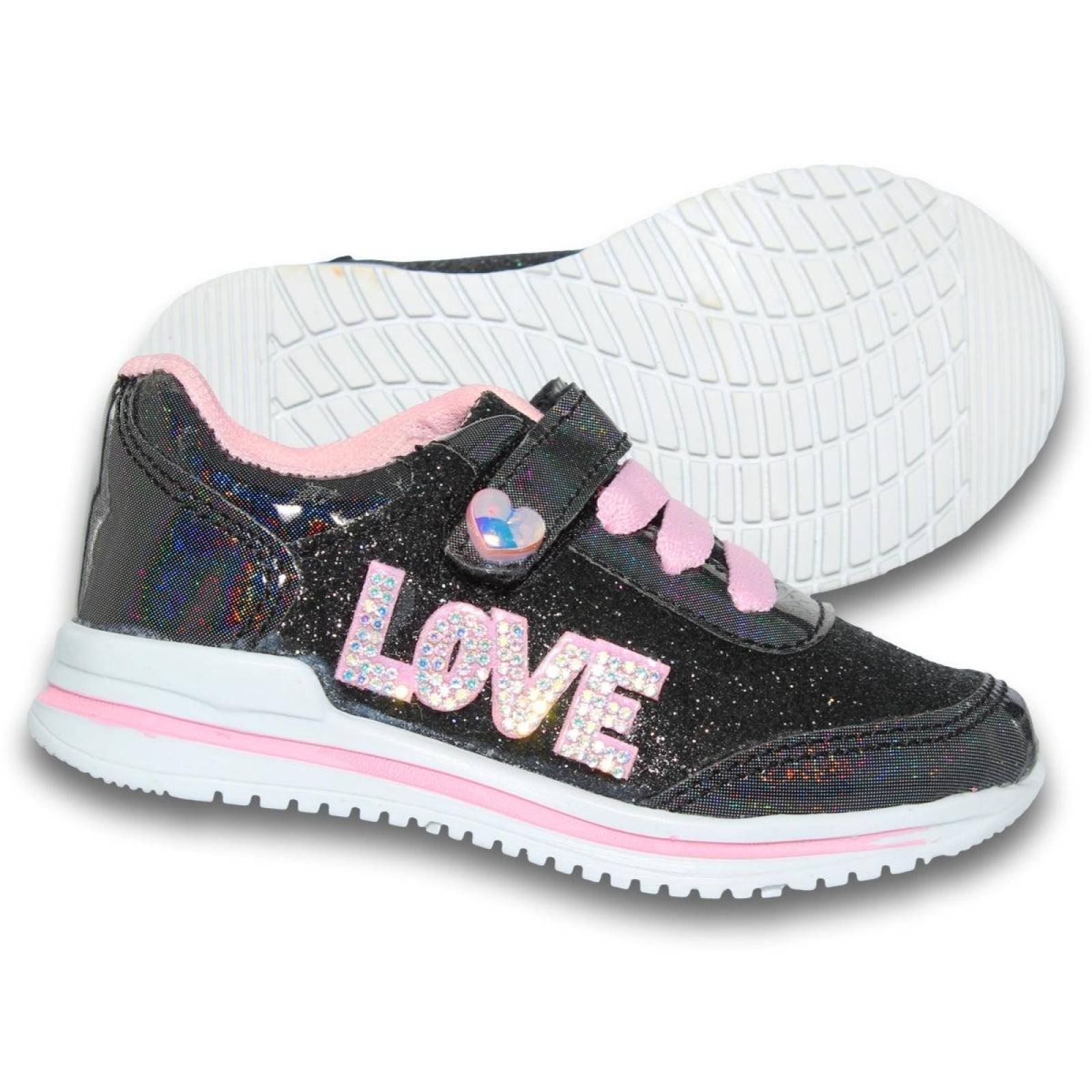 Tenis Deportivos Para Niña Estilo 0015De14 Acabado Sintetico Color Negro Rosa 