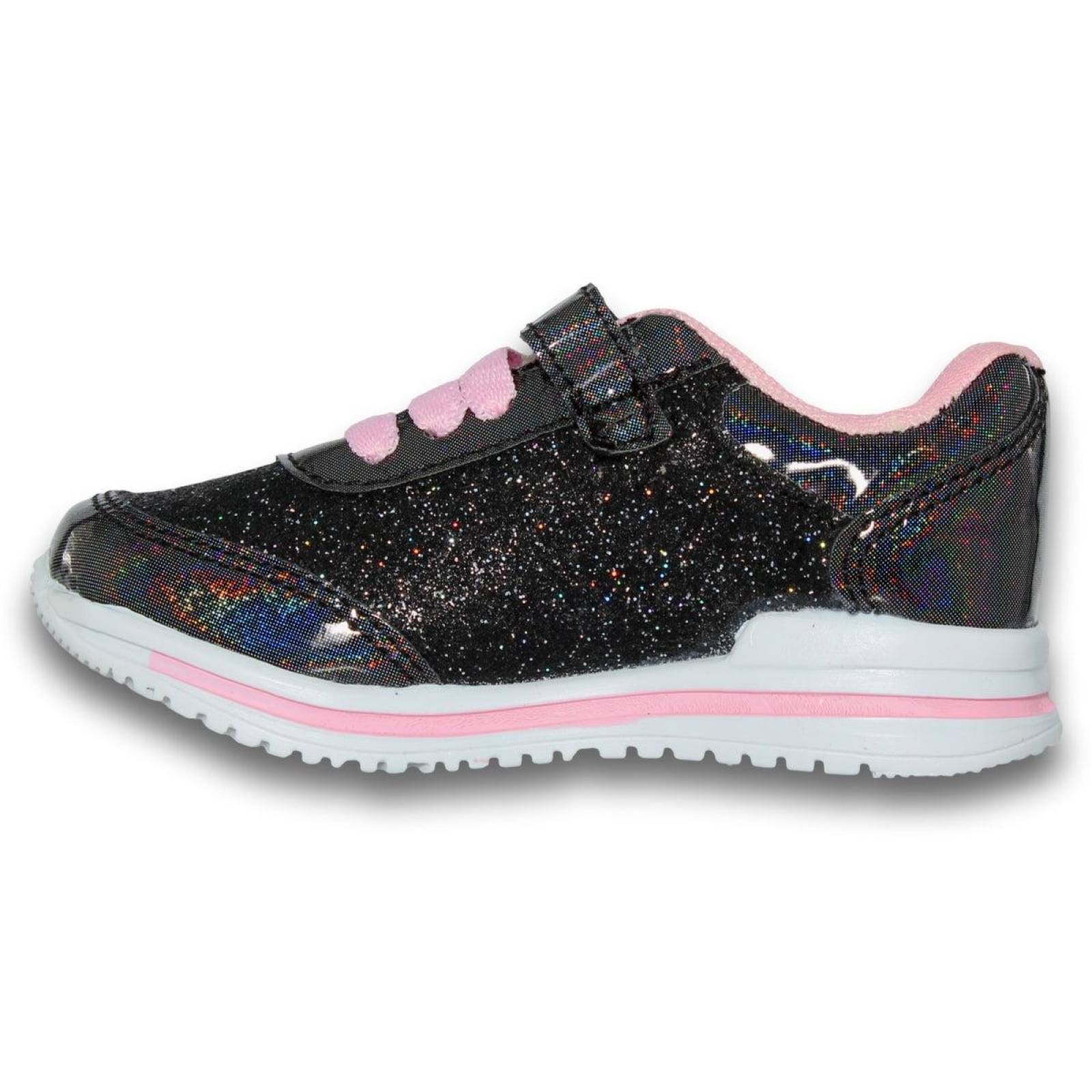 Tenis Deportivos Para Niña Estilo 0015De14 Acabado Sintetico Color Negro Rosa 