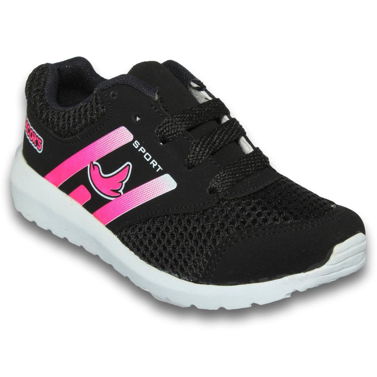 Tenis Deportivos Para Niña Estilo 031Bde17 Malla Color Negro Fiusha 