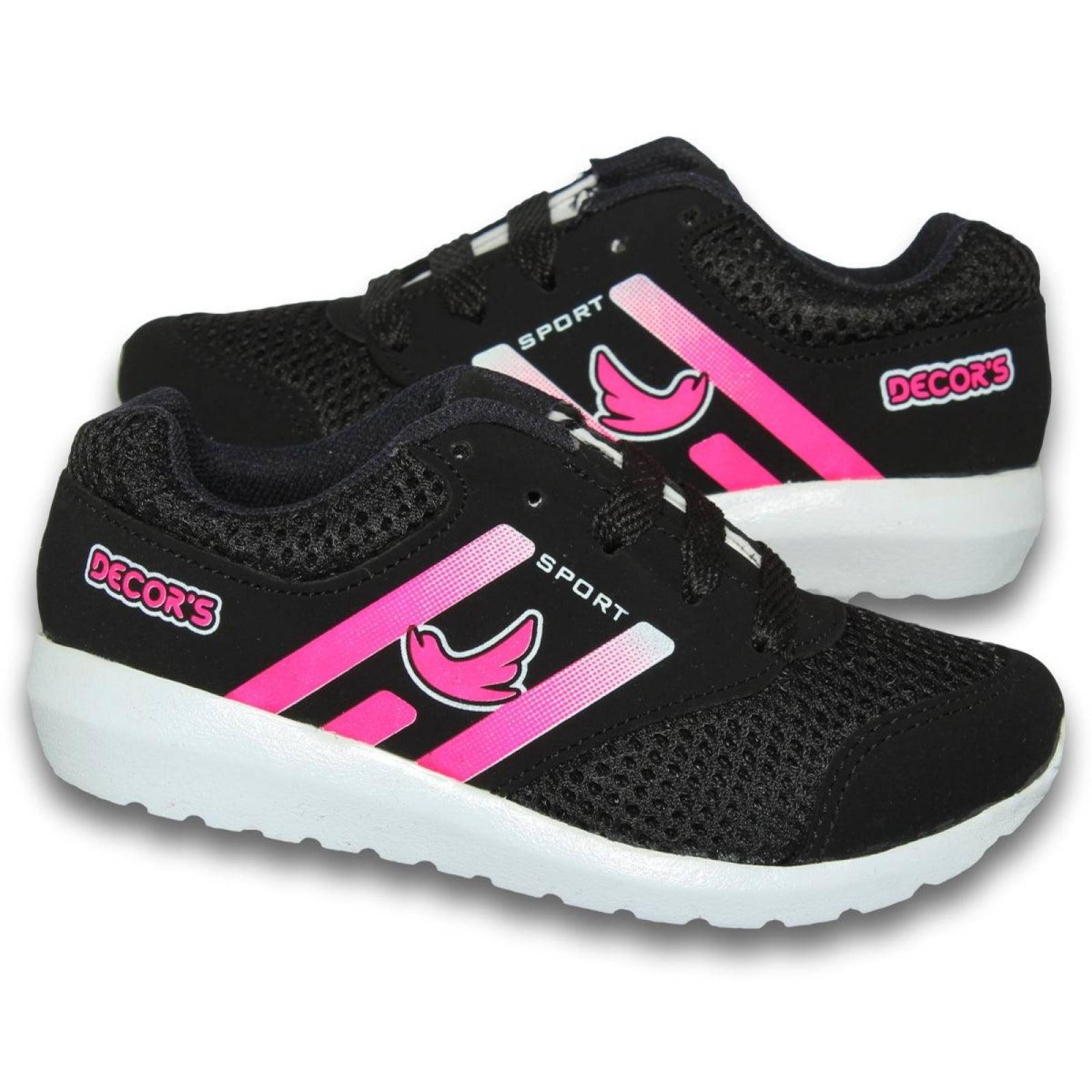 Tenis Deportivos Para Niña Estilo 031Bde17 Malla Color Negro Fiusha 