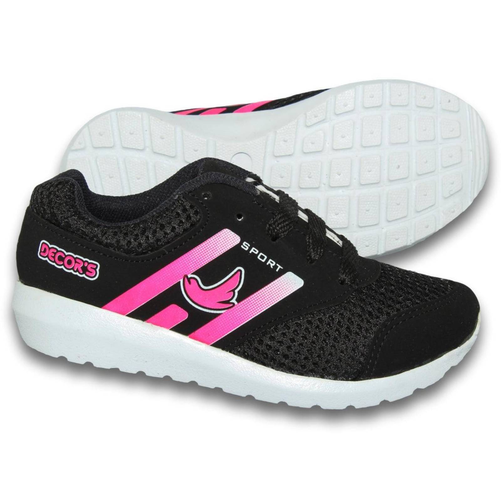Tenis Deportivos Para Niña Estilo 031Bde17 Malla Color Negro Fiusha 