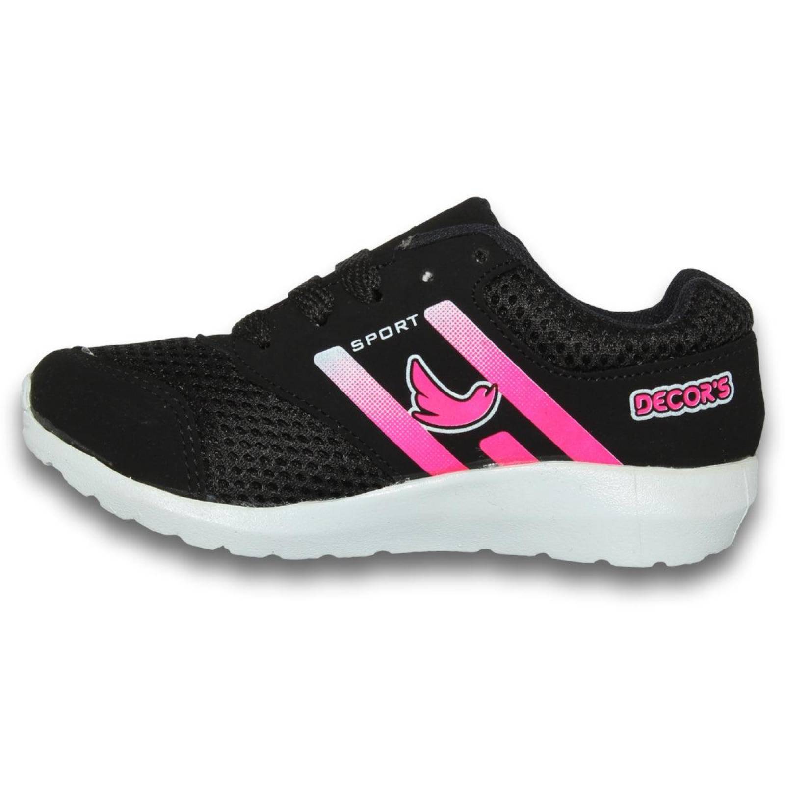 Tenis Deportivos Para Niña Estilo 031Bde17 Malla Color Negro Fiusha 