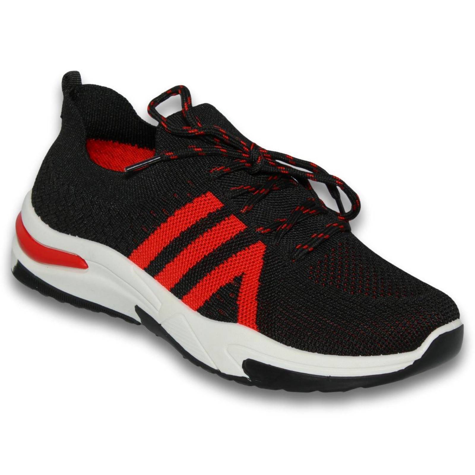 Tenis Para Mujer Estilo 177Fza5 Acabado Malla Color Negro Rojo 