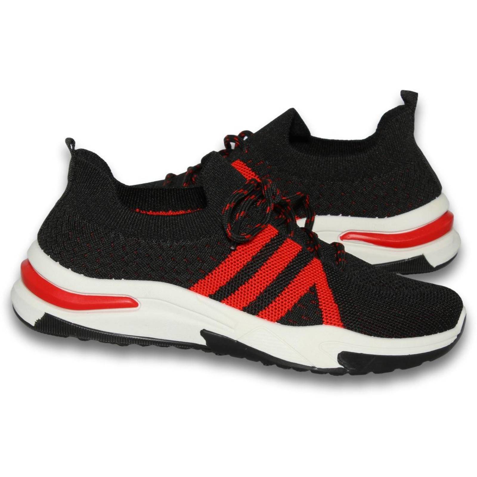 Tenis Para Mujer Estilo 177Fza5 Acabado Malla Color Negro Rojo 