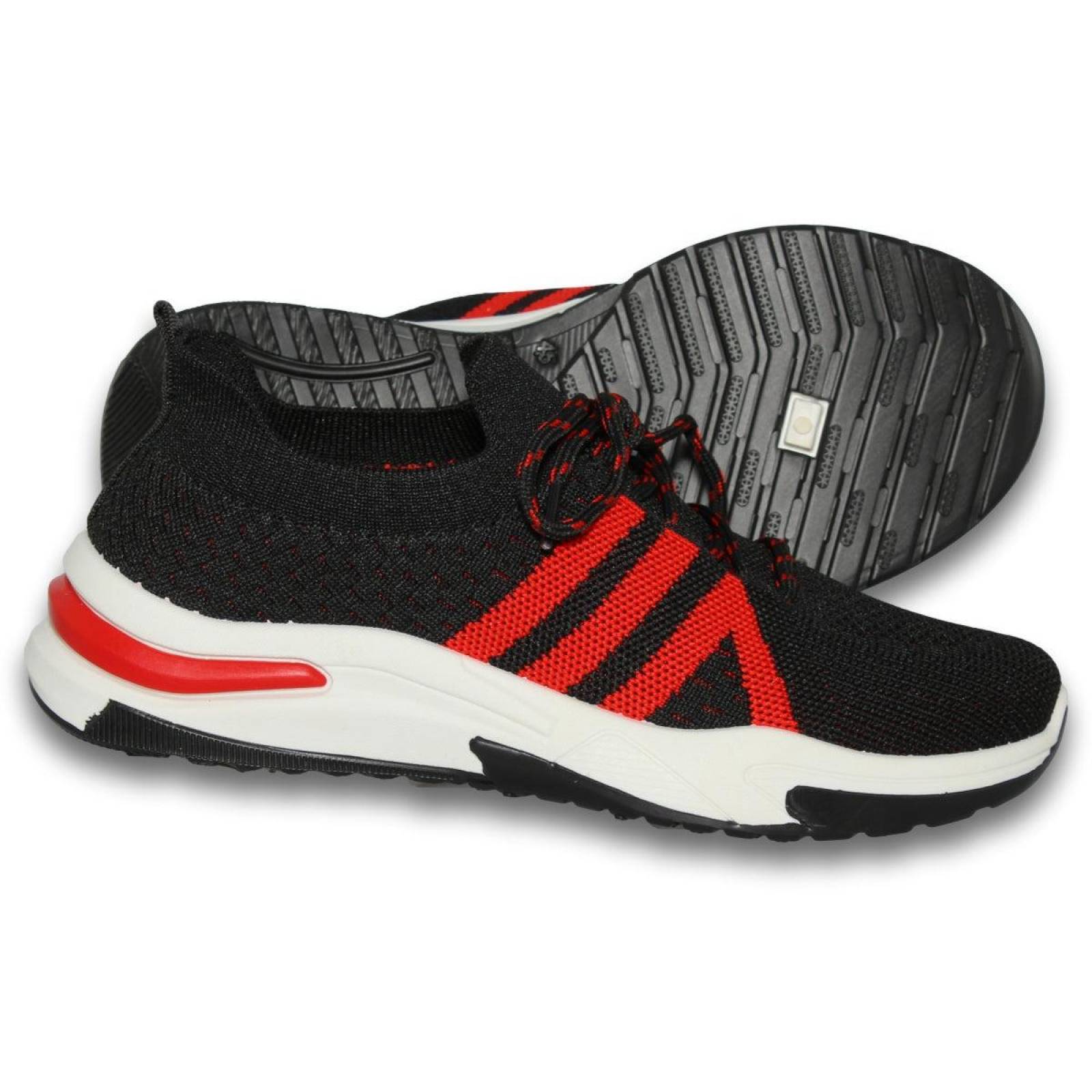 Tenis Para Mujer Estilo 177Fza5 Acabado Malla Color Negro Rojo 