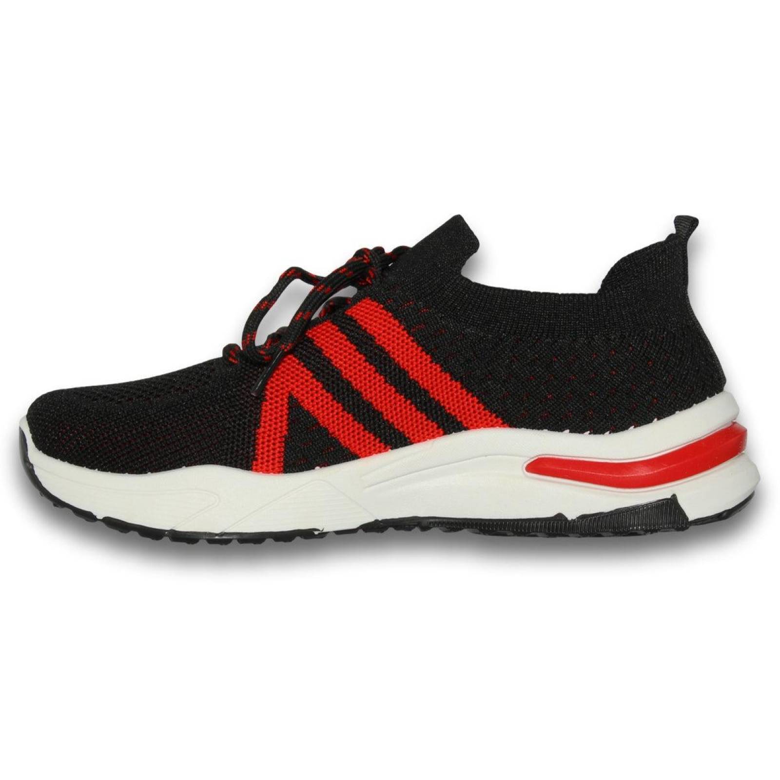 Tenis Para Mujer Estilo 177Fza5 Acabado Malla Color Negro Rojo 