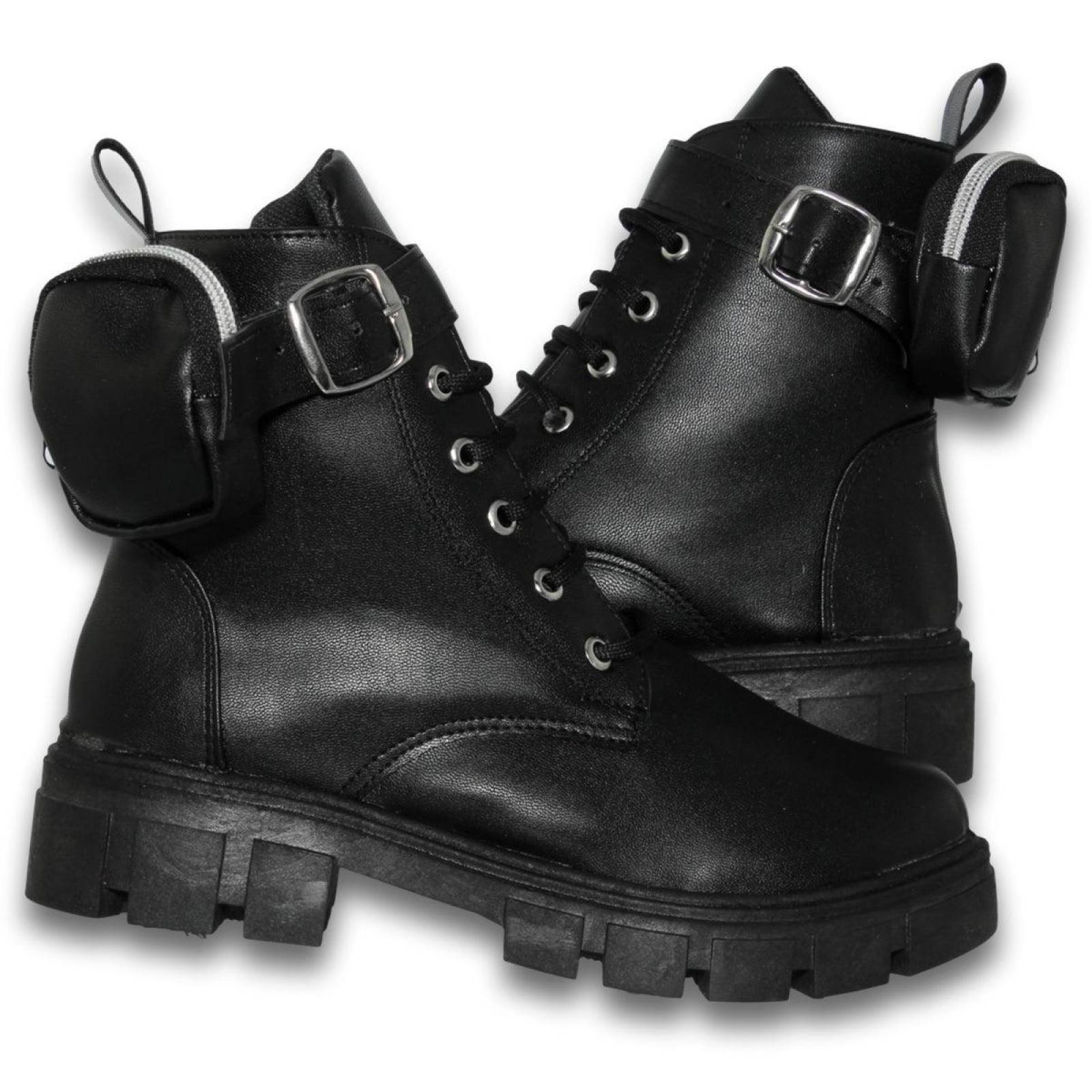 Botas Para Mujer De Moda Con Bolsa Estilo 0170Ki5 Acabado Simipiel Color Negro 