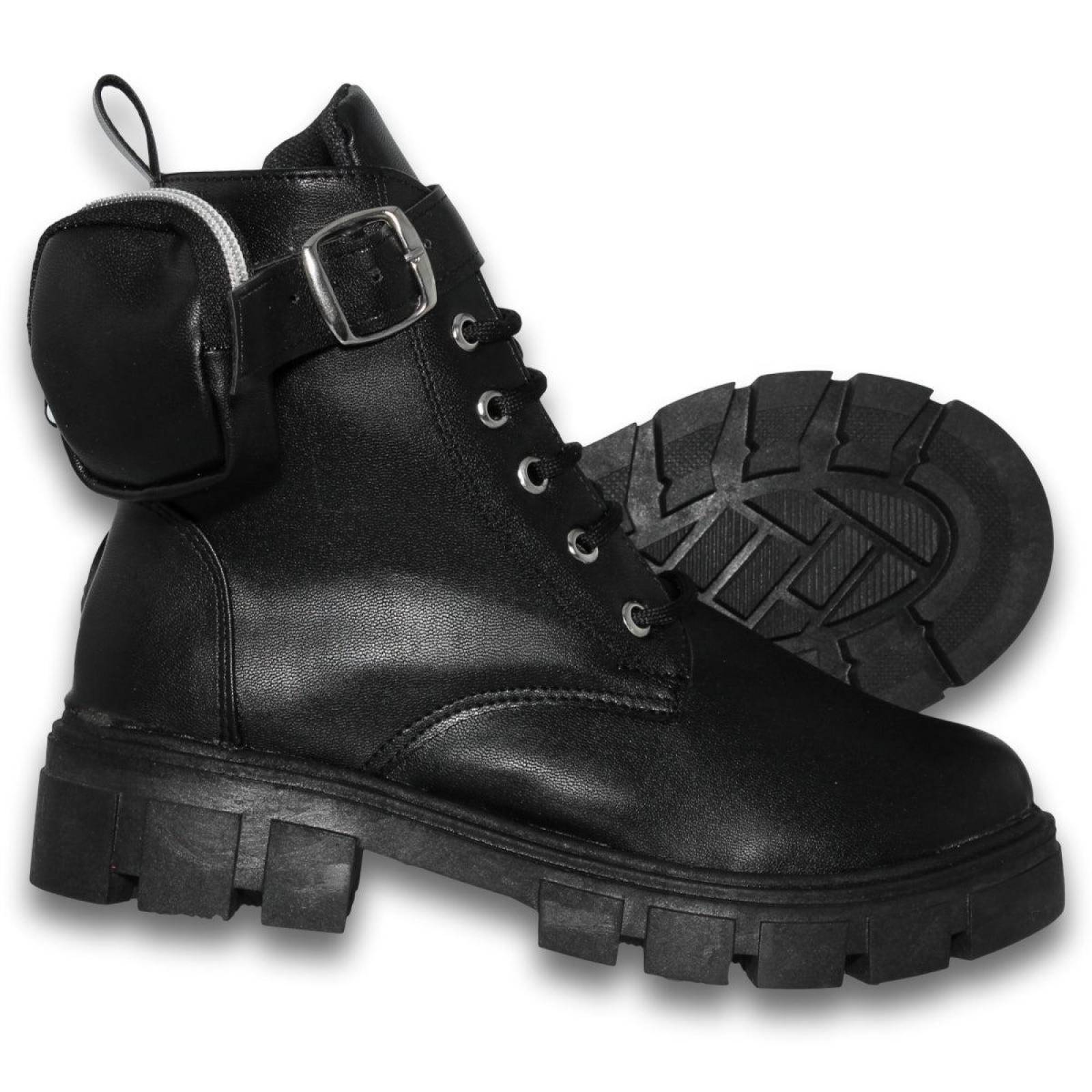 Botas Para Mujer De Moda Con Bolsa Estilo 0170Ki5 Acabado Simipiel Color Negro 