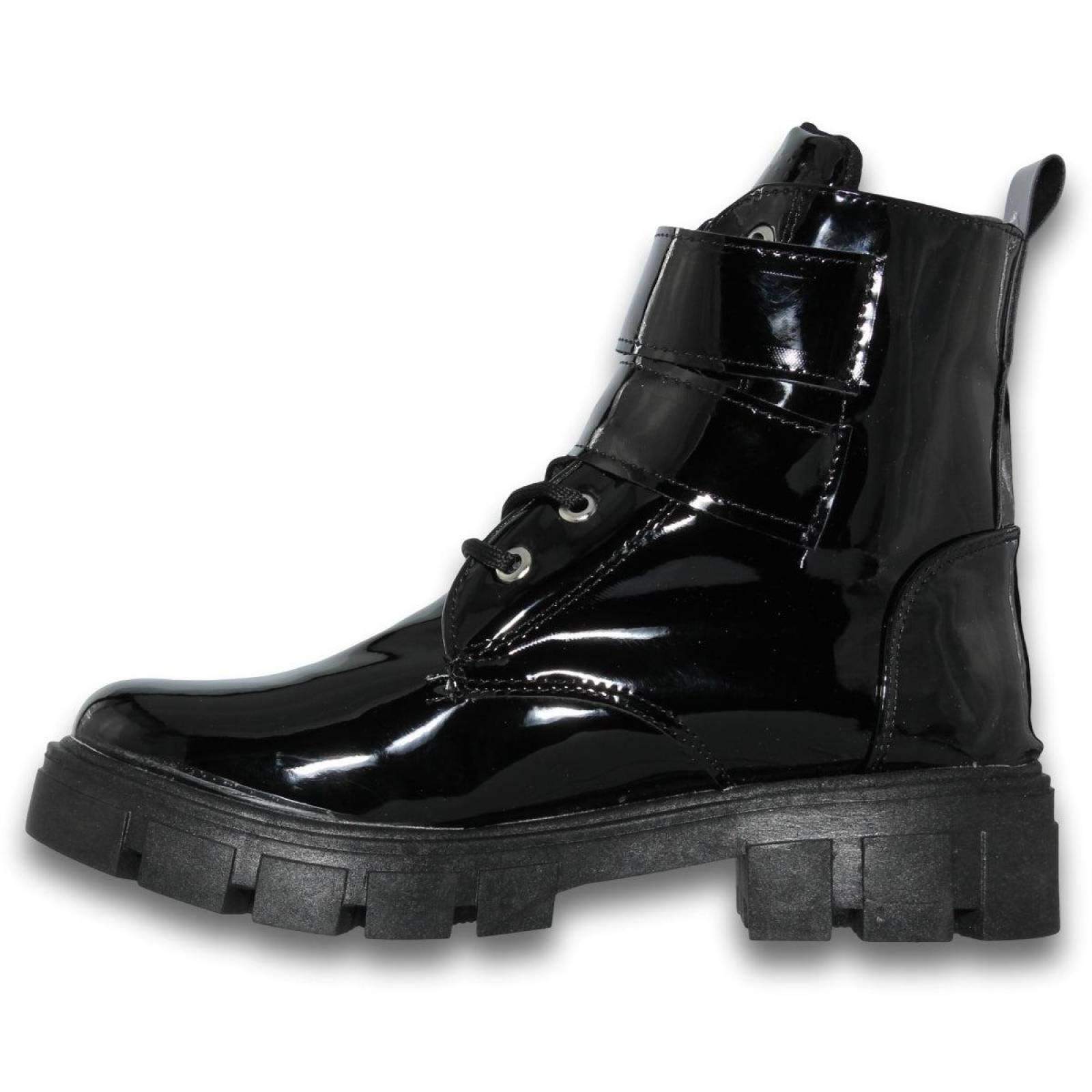 Botas Para Mujer De Moda Con Hebillas Estilo 0175Ki5 Acabado Charol Color Negro 