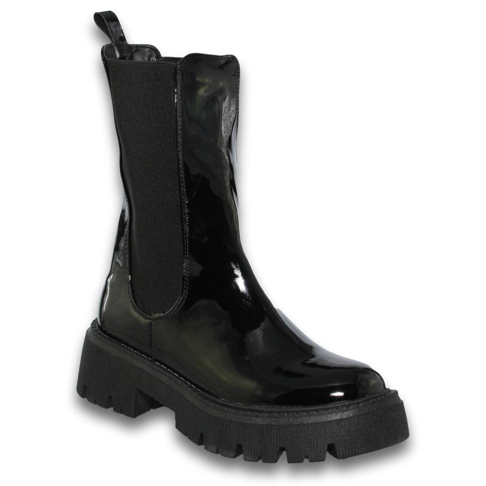 Botas Para Mujer De Moda Estilo 3500Li5 Acabado Charol Color Negro 