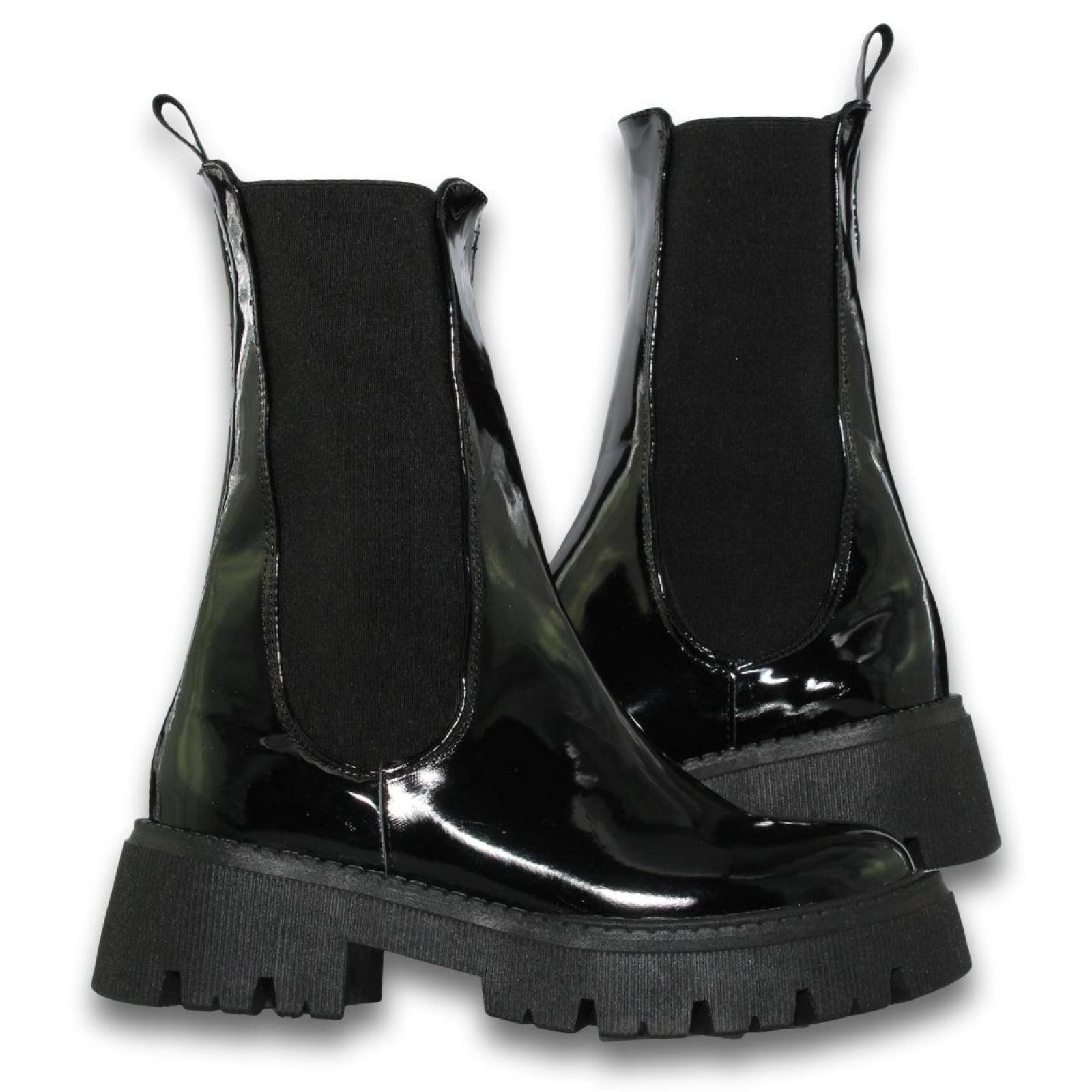 Botas Para Mujer De Moda Estilo 3500Li5 Acabado Charol Color Negro 