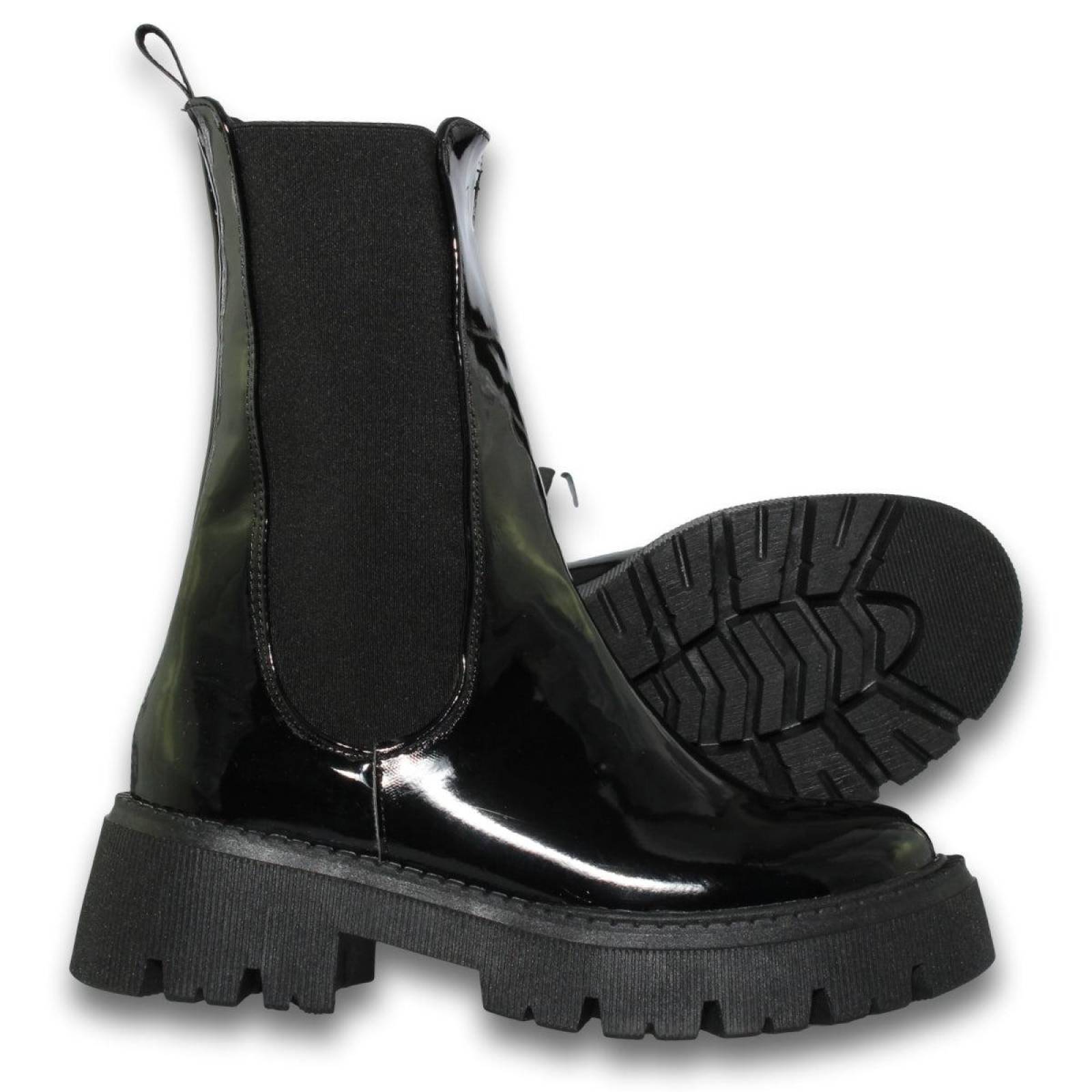 Botas Para Mujer De Moda Estilo 3500Li5 Acabado Charol Color Negro 