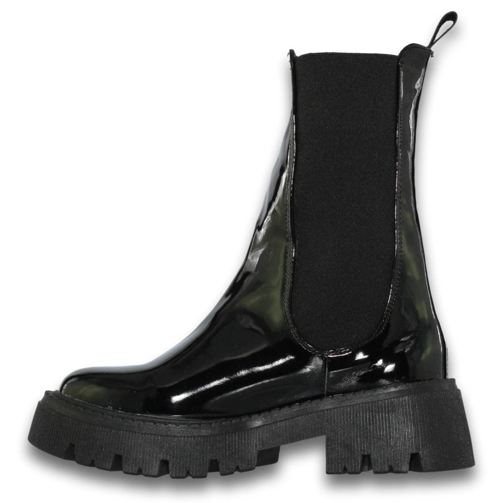 Botas Para Mujer De Moda Estilo 3500Li5 Acabado Charol Color Negro 