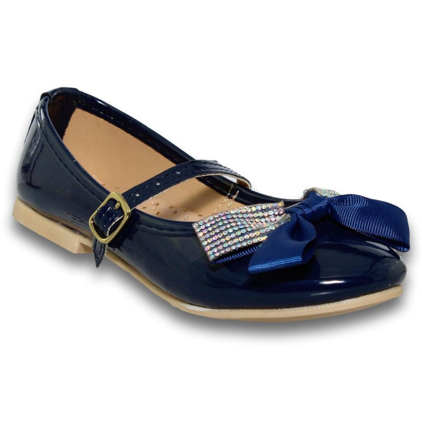 Zapatos Para Niña Con Moño Estilo 0008Mi21 Acabado Charol Color Marino 