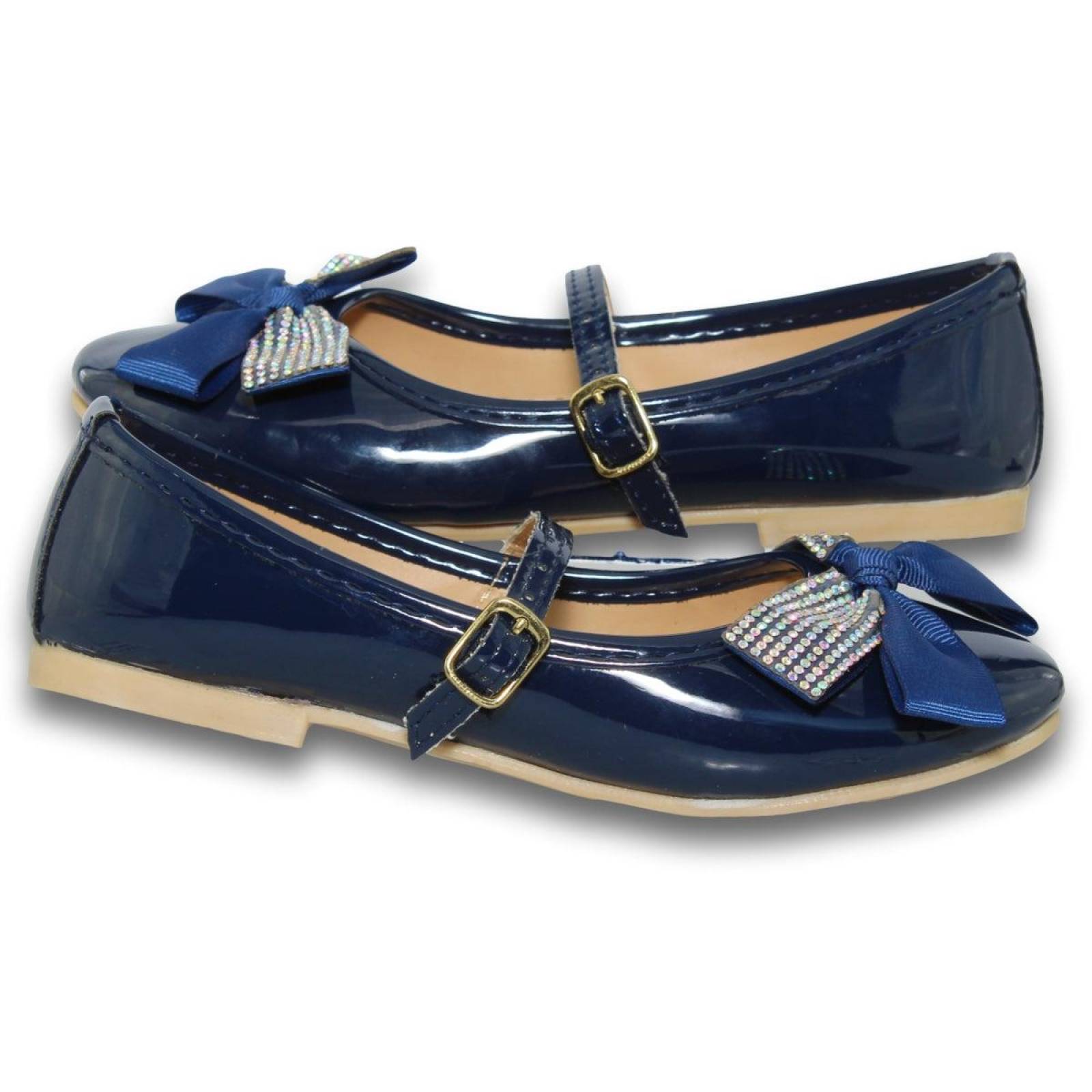 Zapatos Para Niña Con Moño Estilo 0008Mi21 Acabado Charol Color Marino 