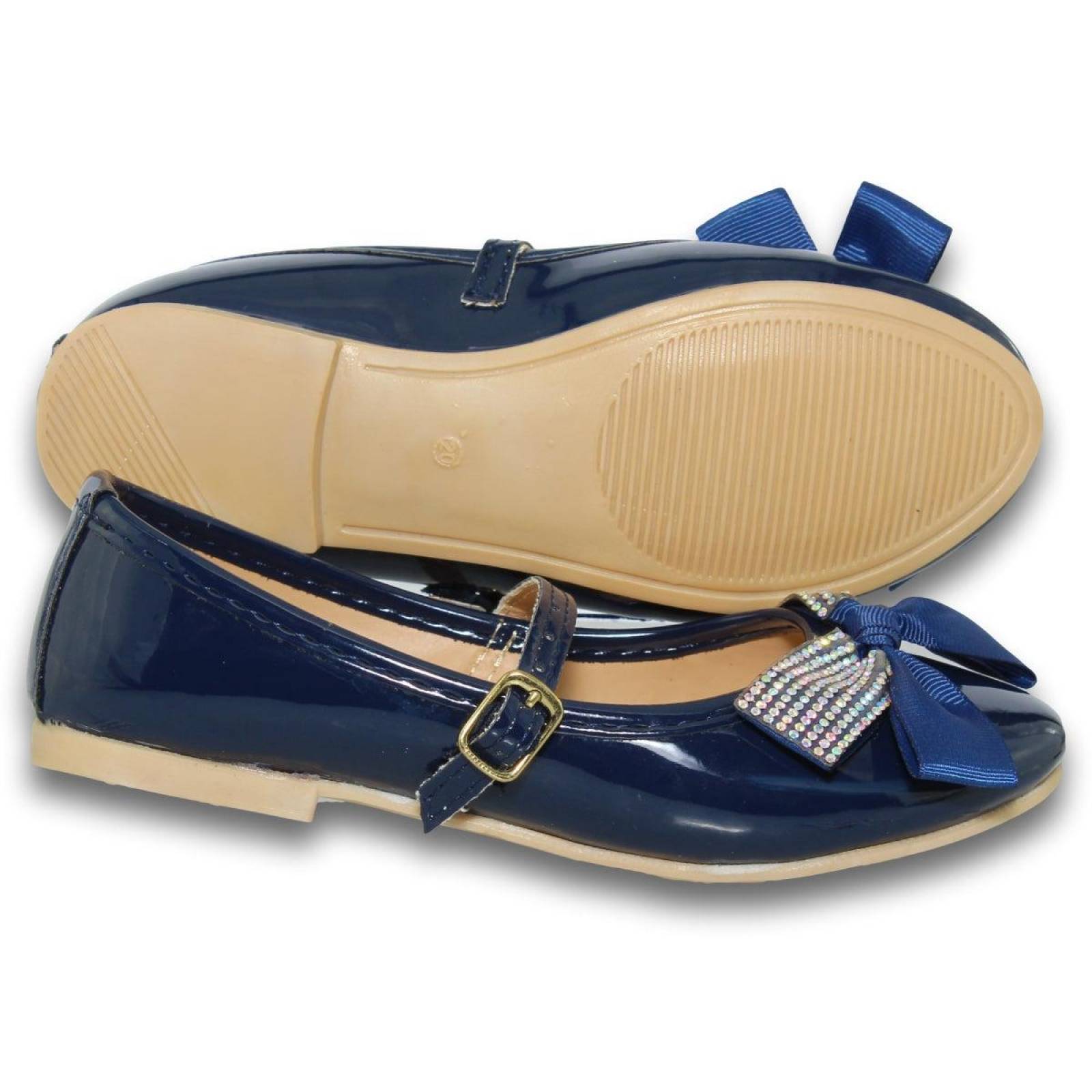 Zapatos Para Niña Con Moño Estilo 0008Mi21 Acabado Charol Color Marino 