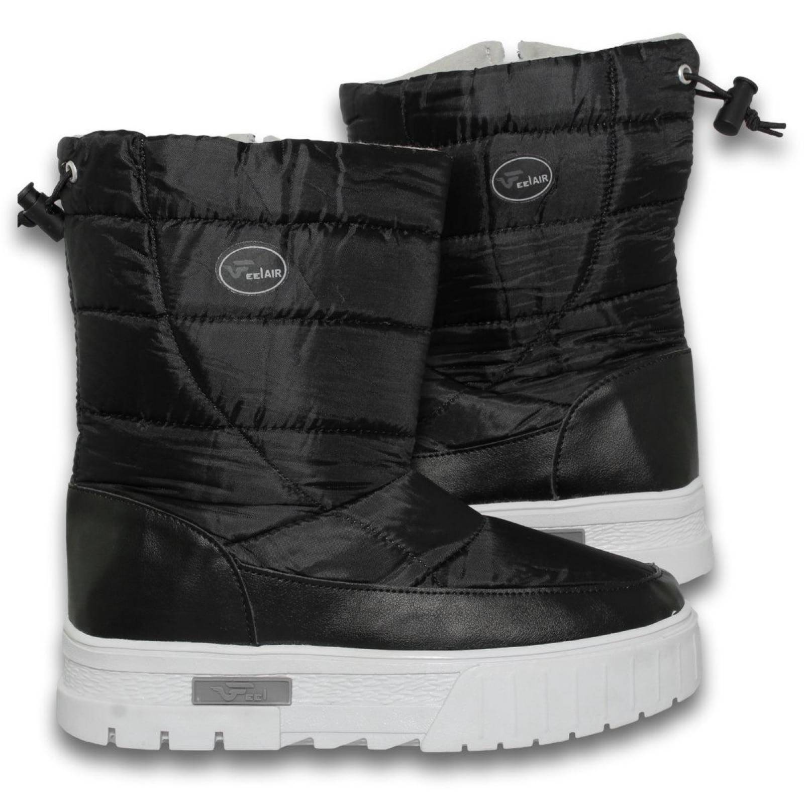 Botas Termicas Para Mujer Estilo 0004Fe5 Acabado Textil Color Negro Blanco