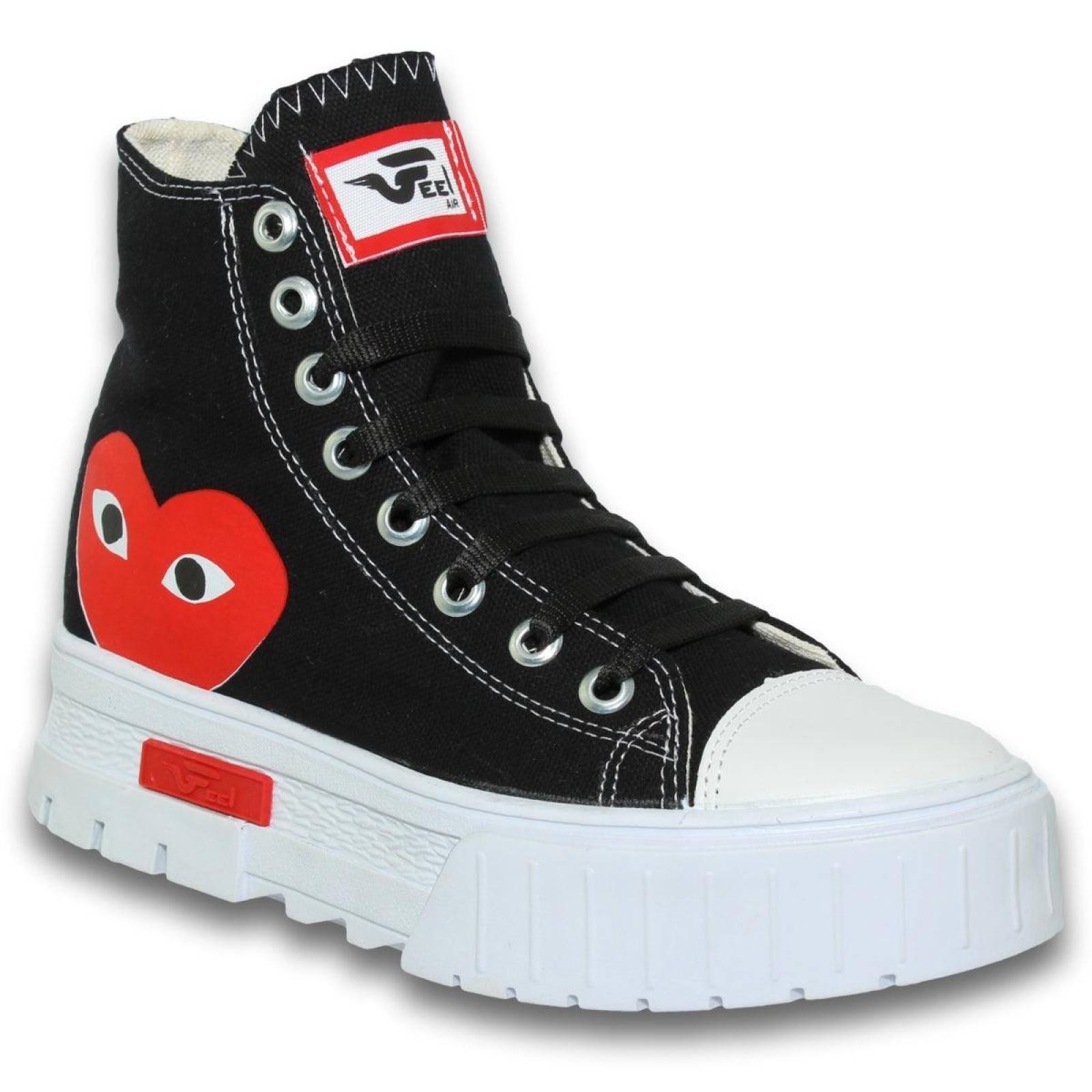 Tenis tipo bota De Moda Para Mujer Estilo 0005Fe5 Acabado Textil Color Negro Blanco 