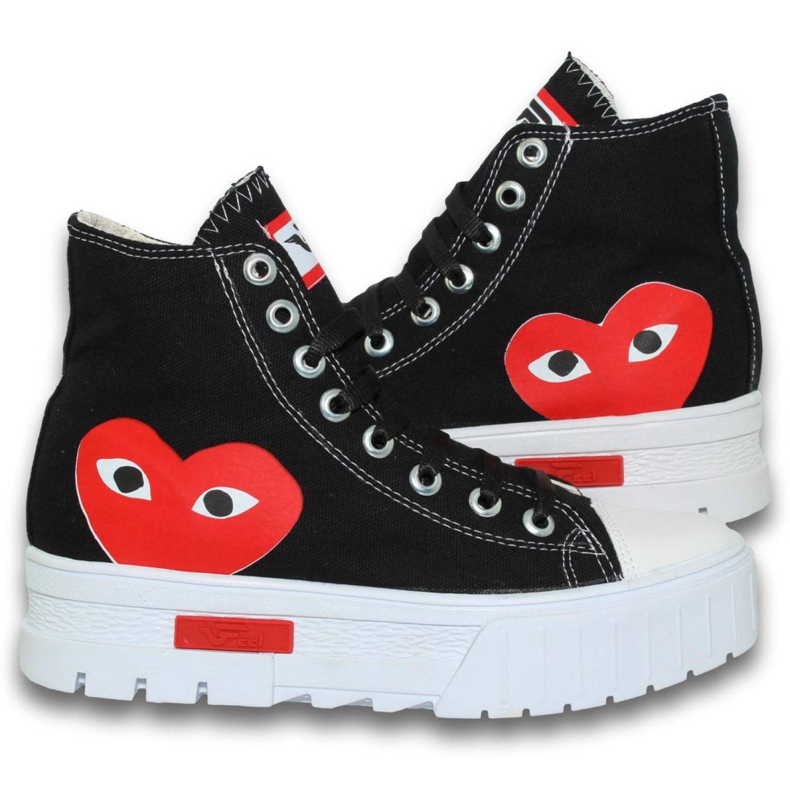 Tenis tipo bota De Moda Para Mujer Estilo 0005Fe5 Acabado Textil Color Negro Blanco 