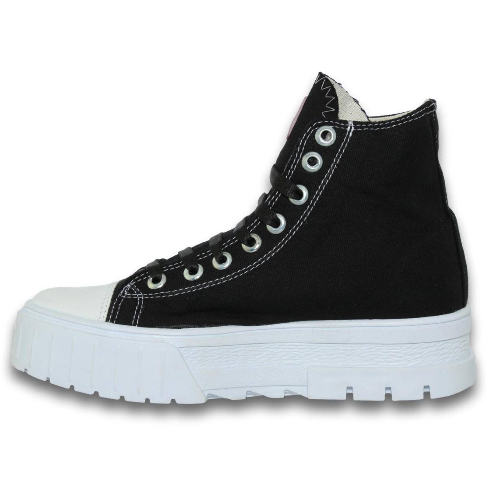 Tenis tipo bota De Moda Para Mujer Estilo 0005Fe5 Acabado Textil Color Negro Blanco 
