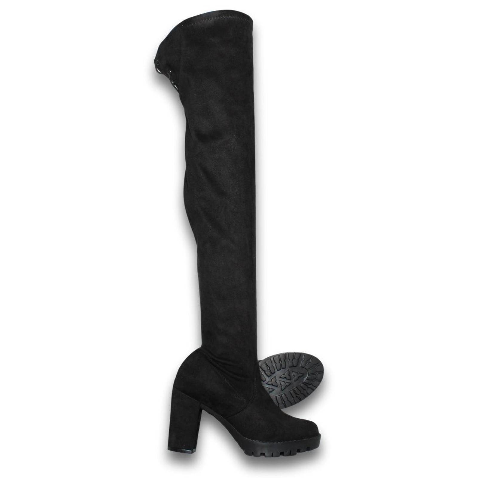 Botas Largas De Likra Para Mujer Estilo 7051Ka5 Acabado Durazno Likra Color Negro