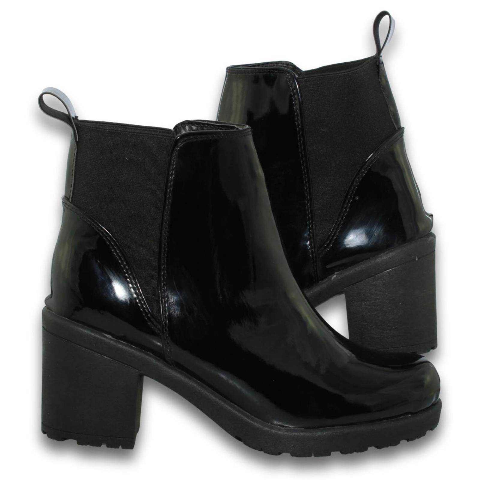 Botin charol negro online mujer