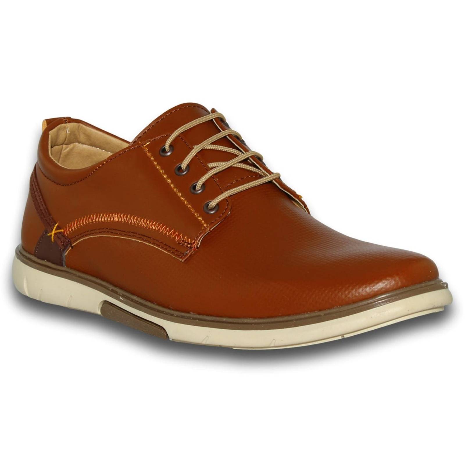 Calzado Casual Para Hombre Estilo 0490Al7 Acabado Piel Perforado Color Miel Cafe 