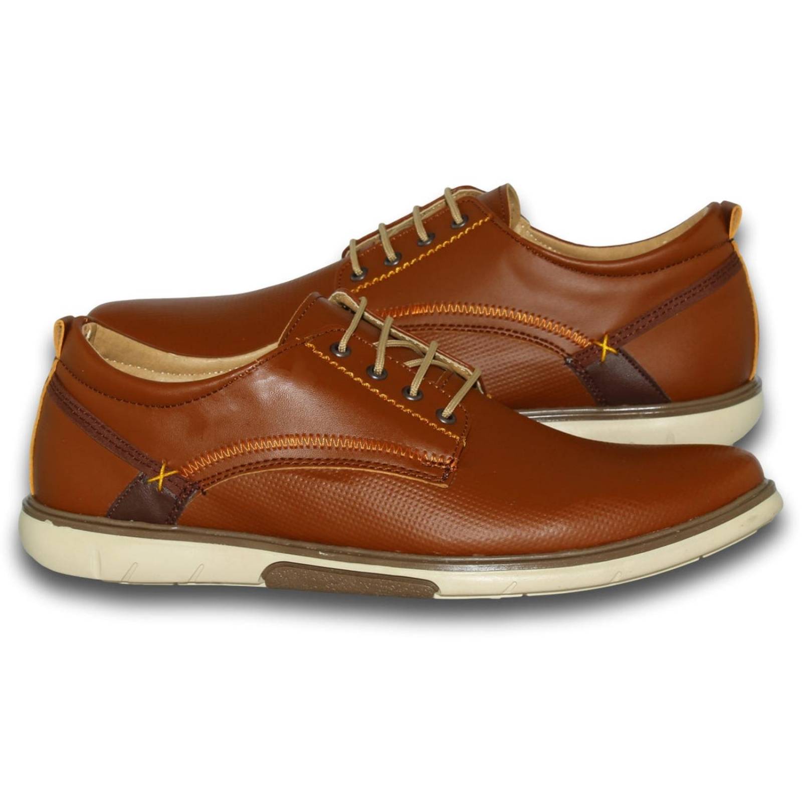 Calzado Casual Para Hombre Estilo 0490Al7 Acabado Piel Perforado Color Miel Cafe 