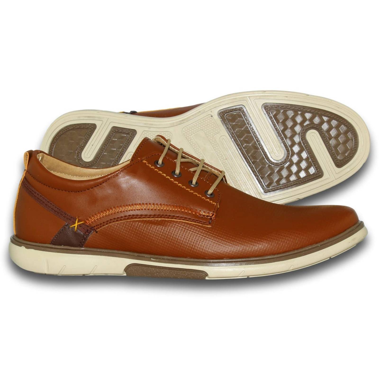 Calzado Casual Para Hombre Estilo 0490Al7 Acabado Piel Perforado Color Miel Cafe 