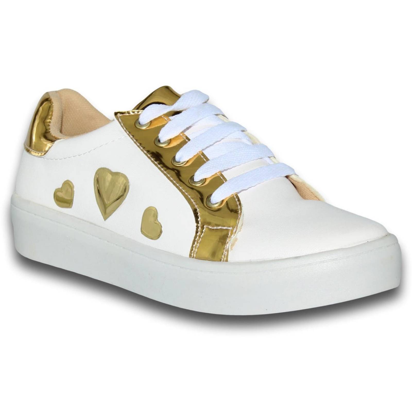 Tenis Deportivos Economicos Para Niña Estilo 2003Vi21 Acabado Sintetico Color Blanco Oro