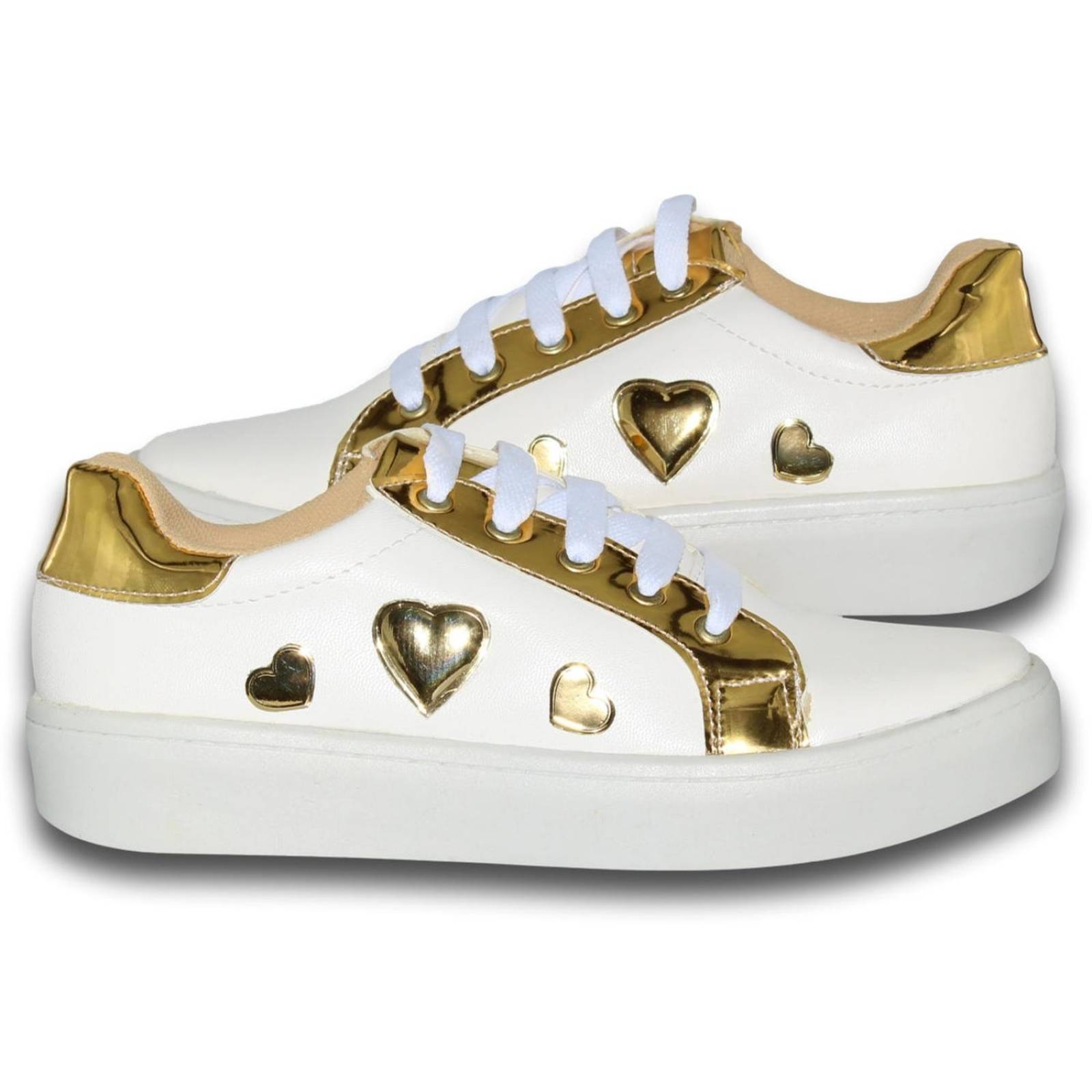 Tenis Deportivos Economicos Para Niña Estilo 2003Vi21 Acabado Sintetico Color Blanco Oro