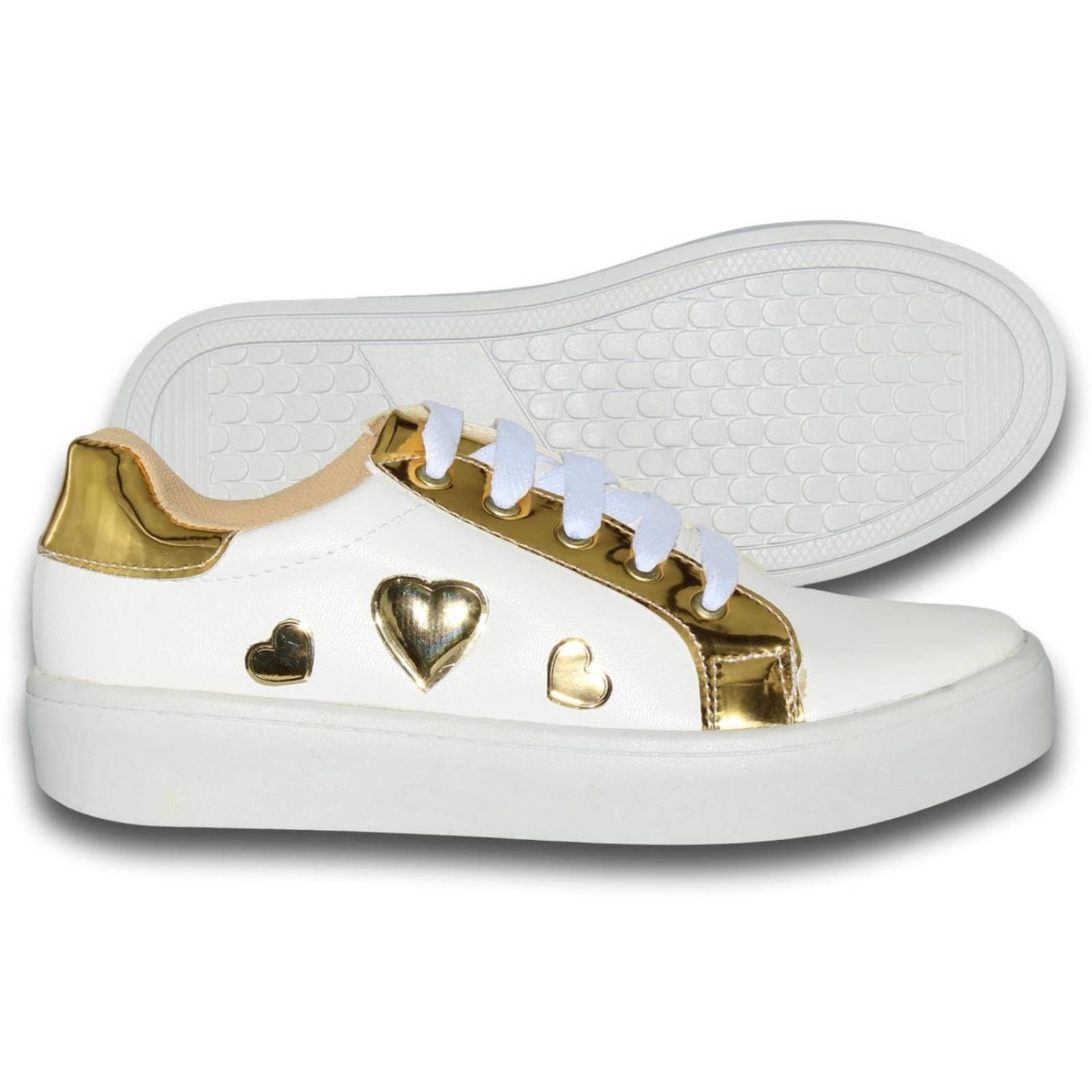 Tenis Deportivos Economicos Para Niña Estilo 2003Vi21 Acabado Sintetico Color Blanco Oro