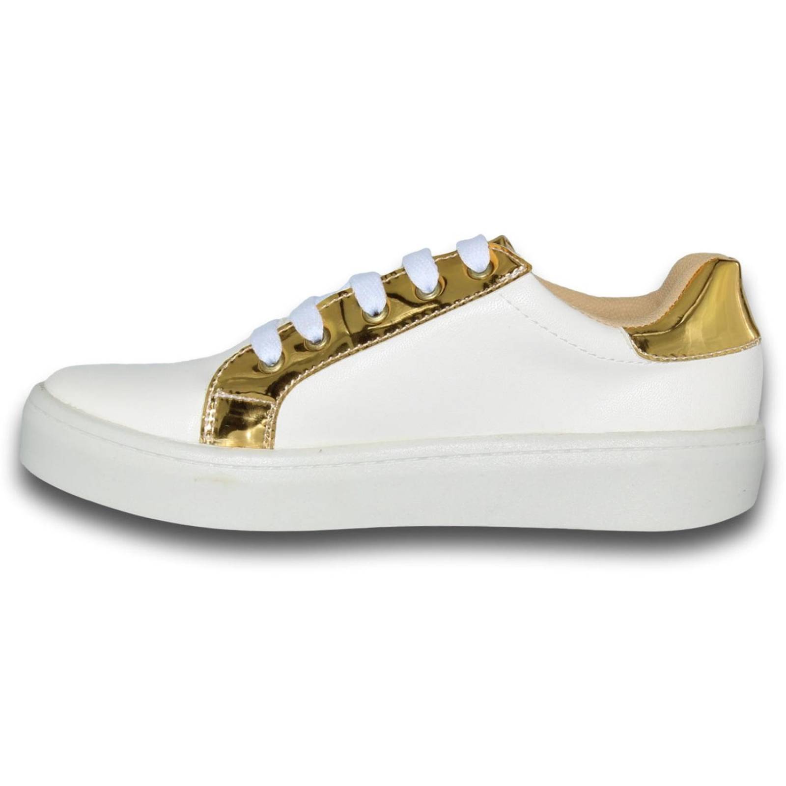 Tenis Deportivos Economicos Para Niña Estilo 2003Vi21 Acabado Sintetico Color Blanco Oro