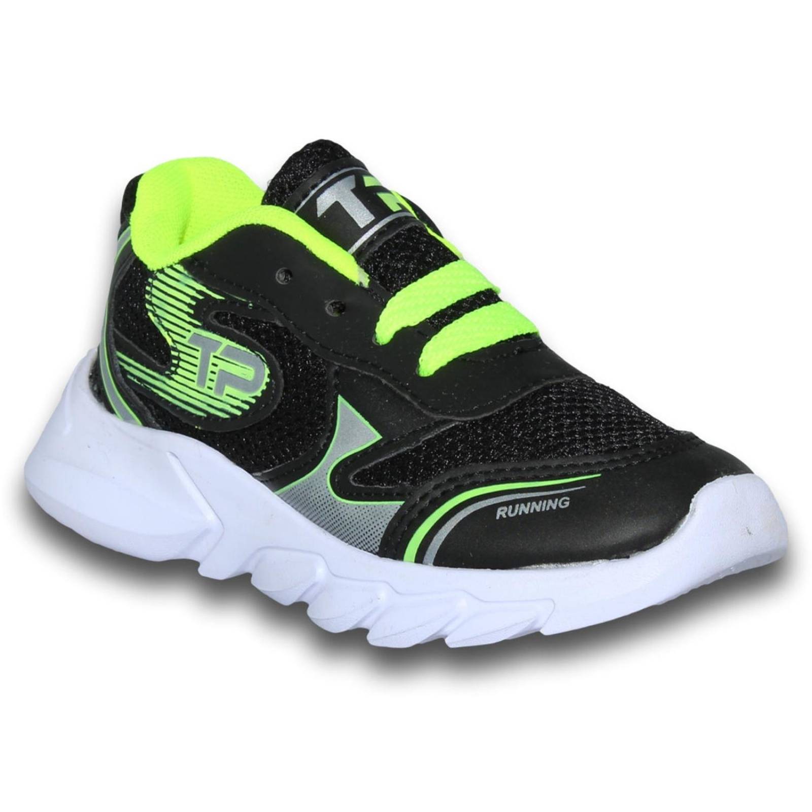 Tenis Deportivos Economicos Para Niño Estilo 0020Te17 Praise Acabado Textil Color Negro Verde