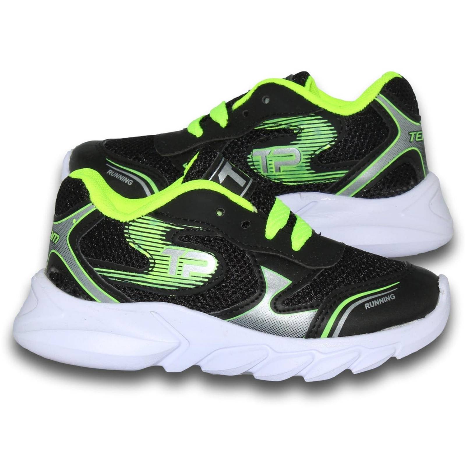 Tenis Deportivos Economicos Para Niño Estilo 0020Te17 Praise Acabado Textil Color Negro Verde