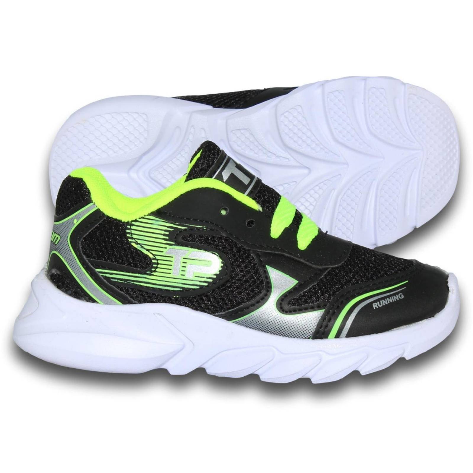 Tenis Deportivos Economicos Para Niño Estilo 0020Te17 Praise Acabado Textil Color Negro Verde