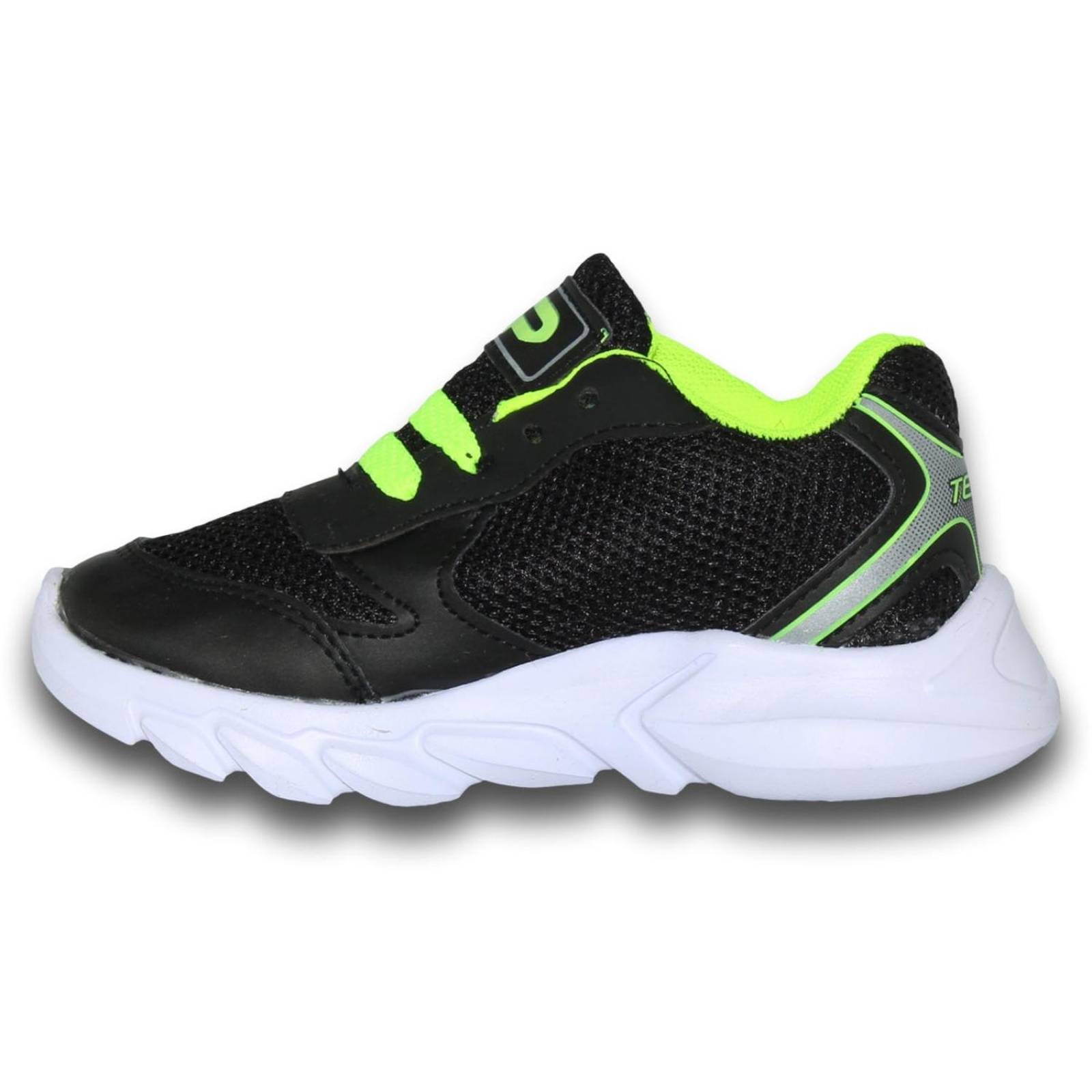 Tenis Deportivos Economicos Para Niño Estilo 0020Te17 Praise Acabado Textil Color Negro Verde