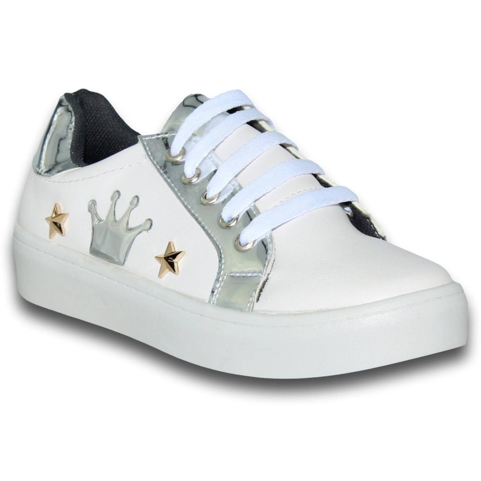 Tenis Deportivos Economicos Para Niña Estilo 2005Vi21 Acabado Sintetico Color Blanco Plata 