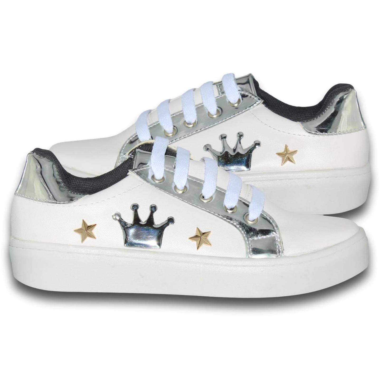 Tenis Deportivos Economicos Para Niña Estilo 2005Vi21 Acabado Sintetico Color Blanco Plata 