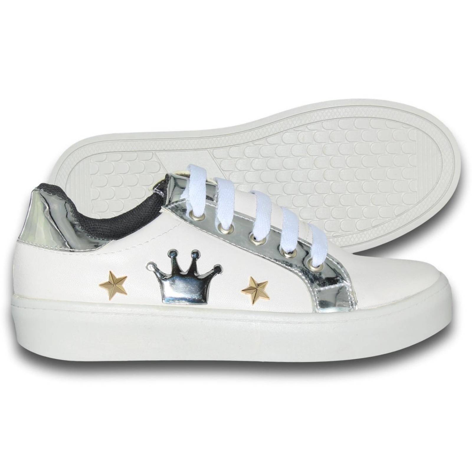 Tenis Deportivos Economicos Para Niña Estilo 2005Vi21 Acabado Sintetico Color Blanco Plata 