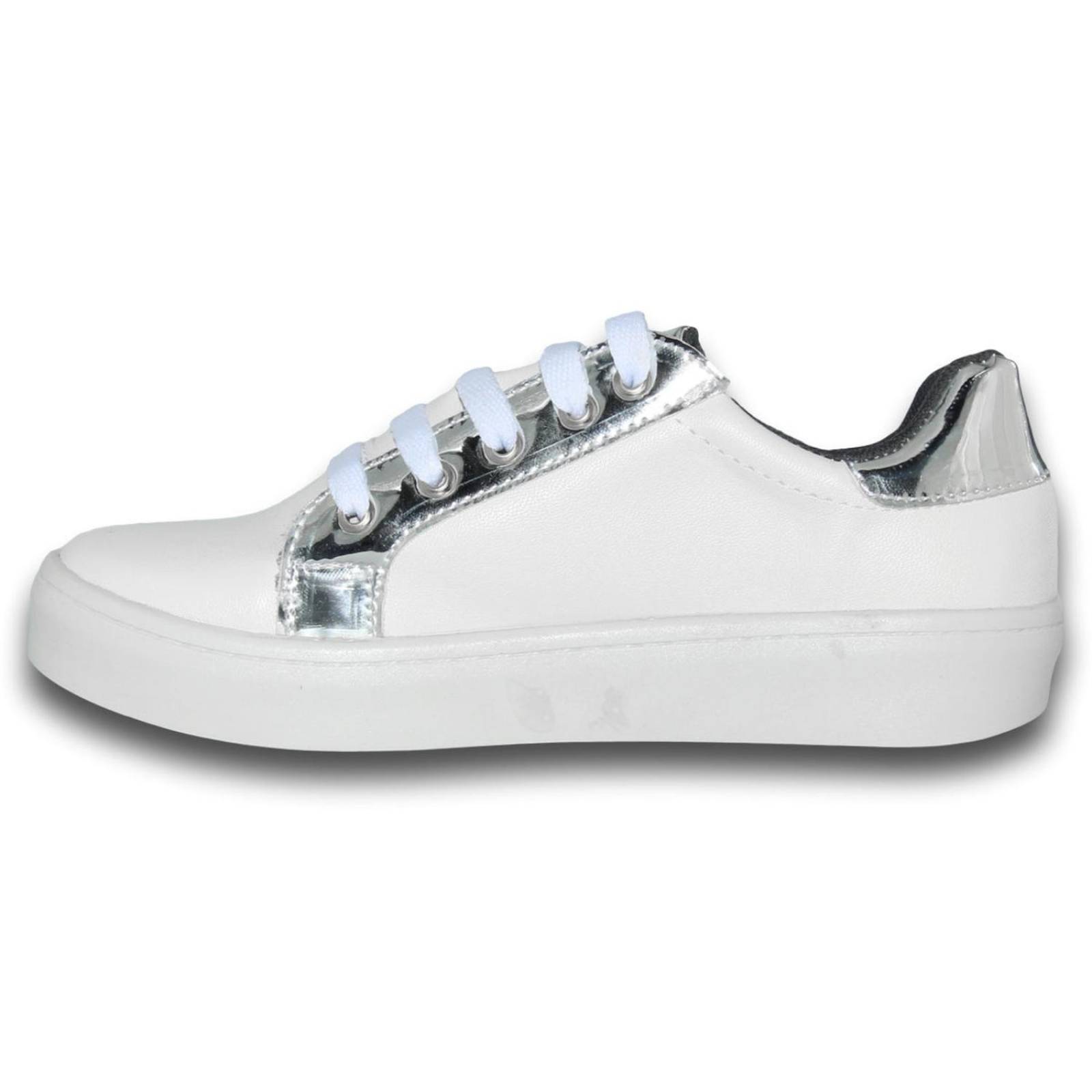 Tenis Deportivos Economicos Para Niña Estilo 2005Vi21 Acabado Sintetico Color Blanco Plata 