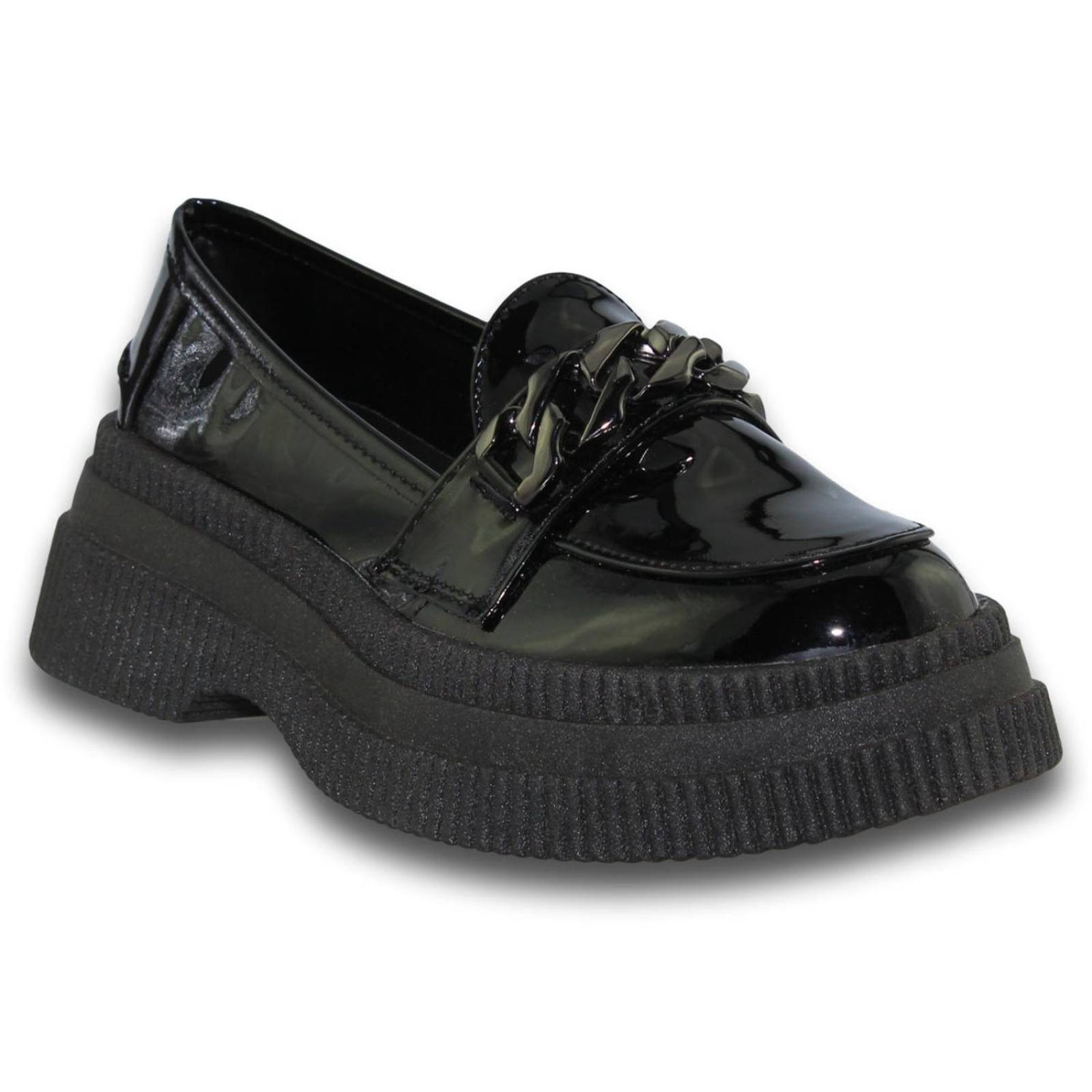 Mocasines De Plataforma Para Mujer Estilo 0100Se5 Acabado Charol Color Negro 