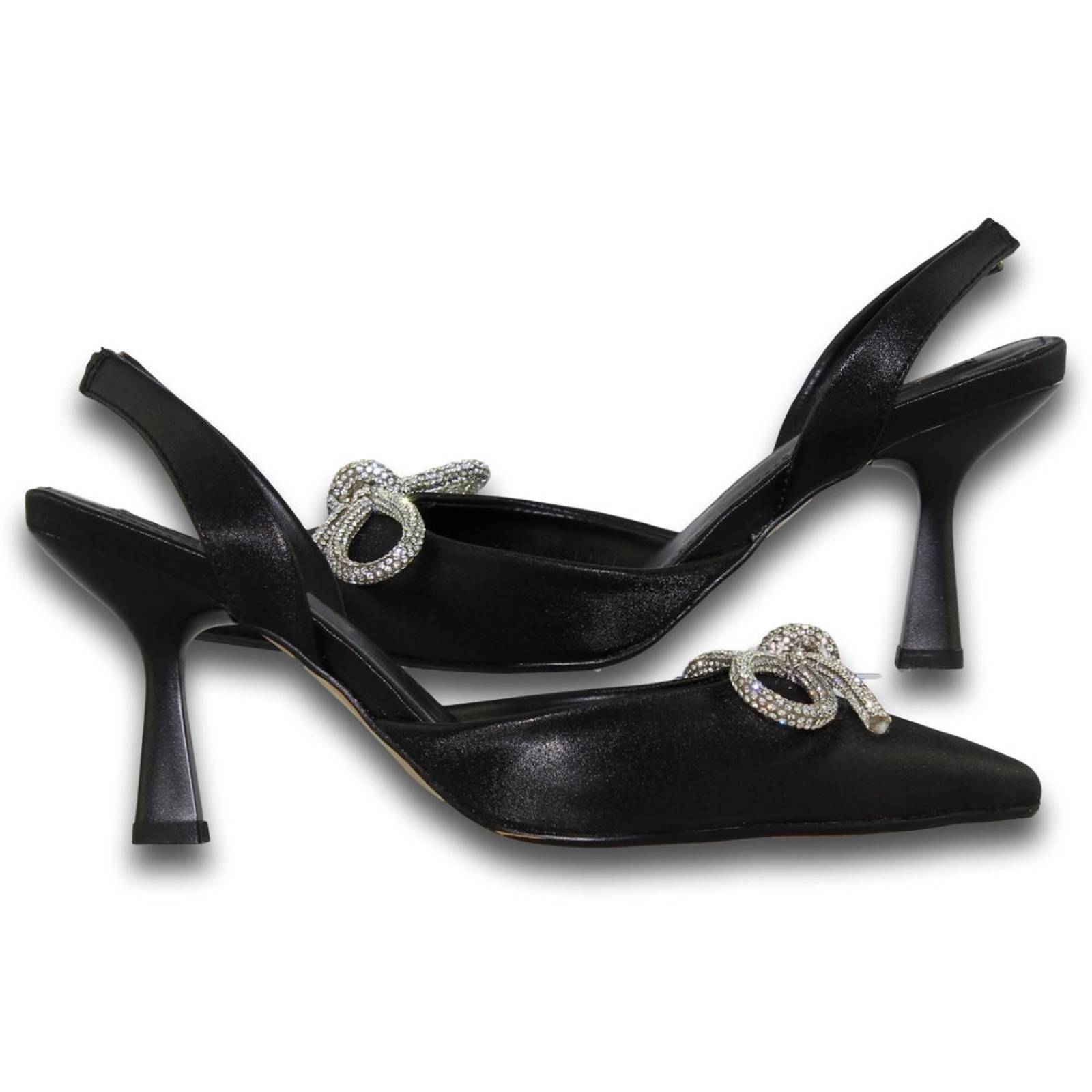 Zapatillas Para Mujer Con Moño De Brillos Estilo 0904Efe5 Acabado Razo Color Negro