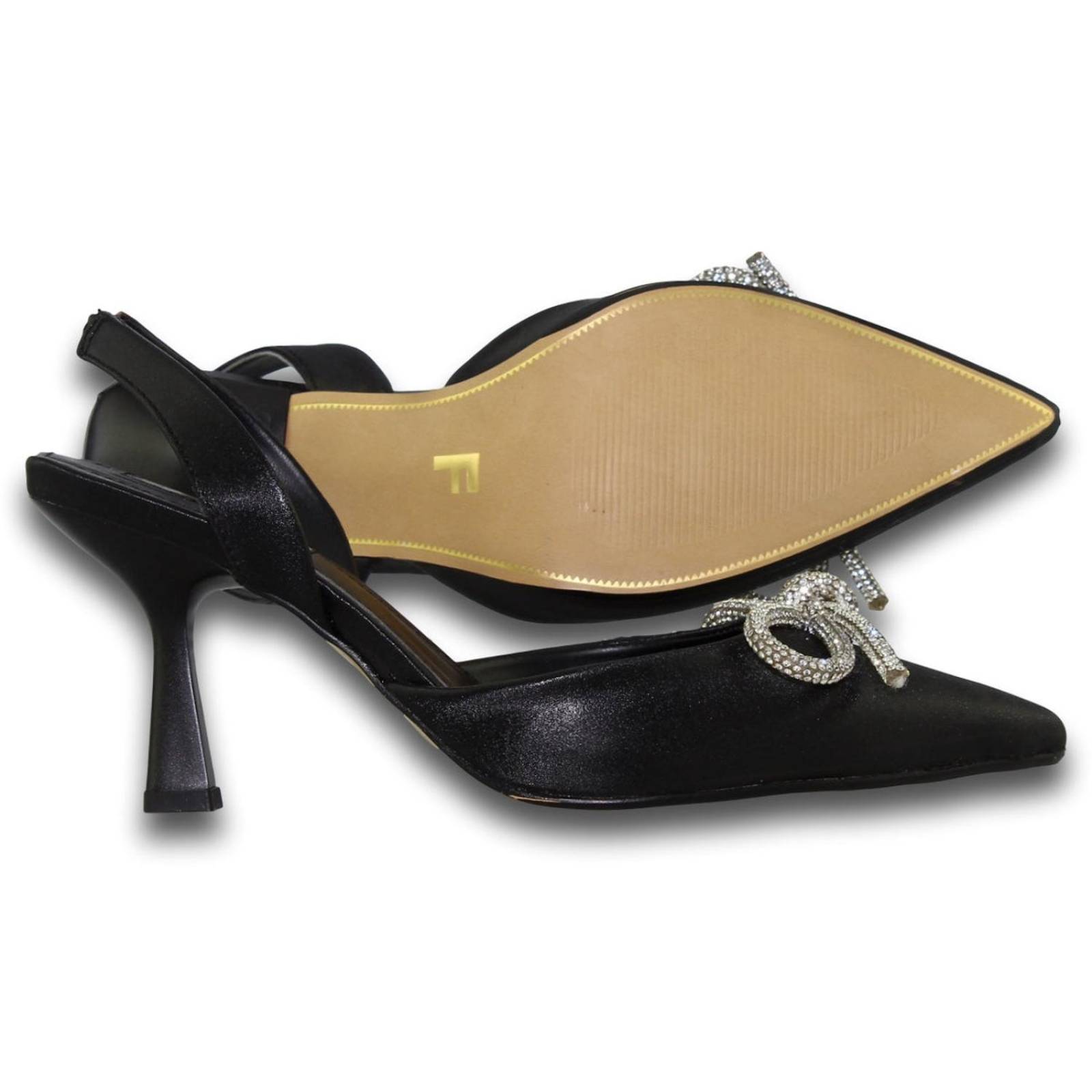 Zapatillas Para Mujer Con Moño De Brillos Estilo 0904Efe5 Acabado Razo Color Negro
