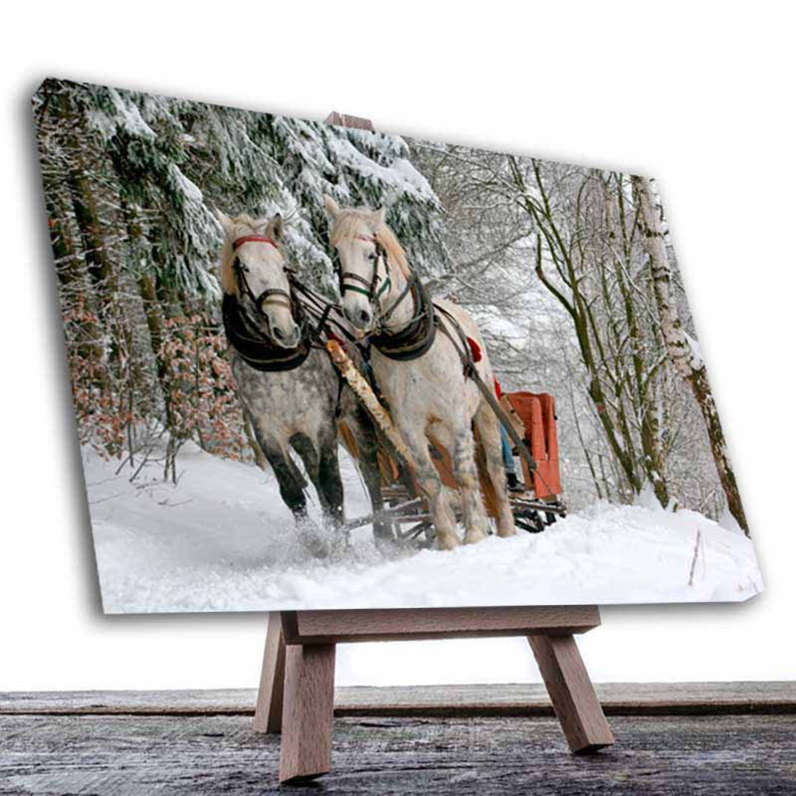 Cuadro Decorativo Caballos Jalando un Trineo