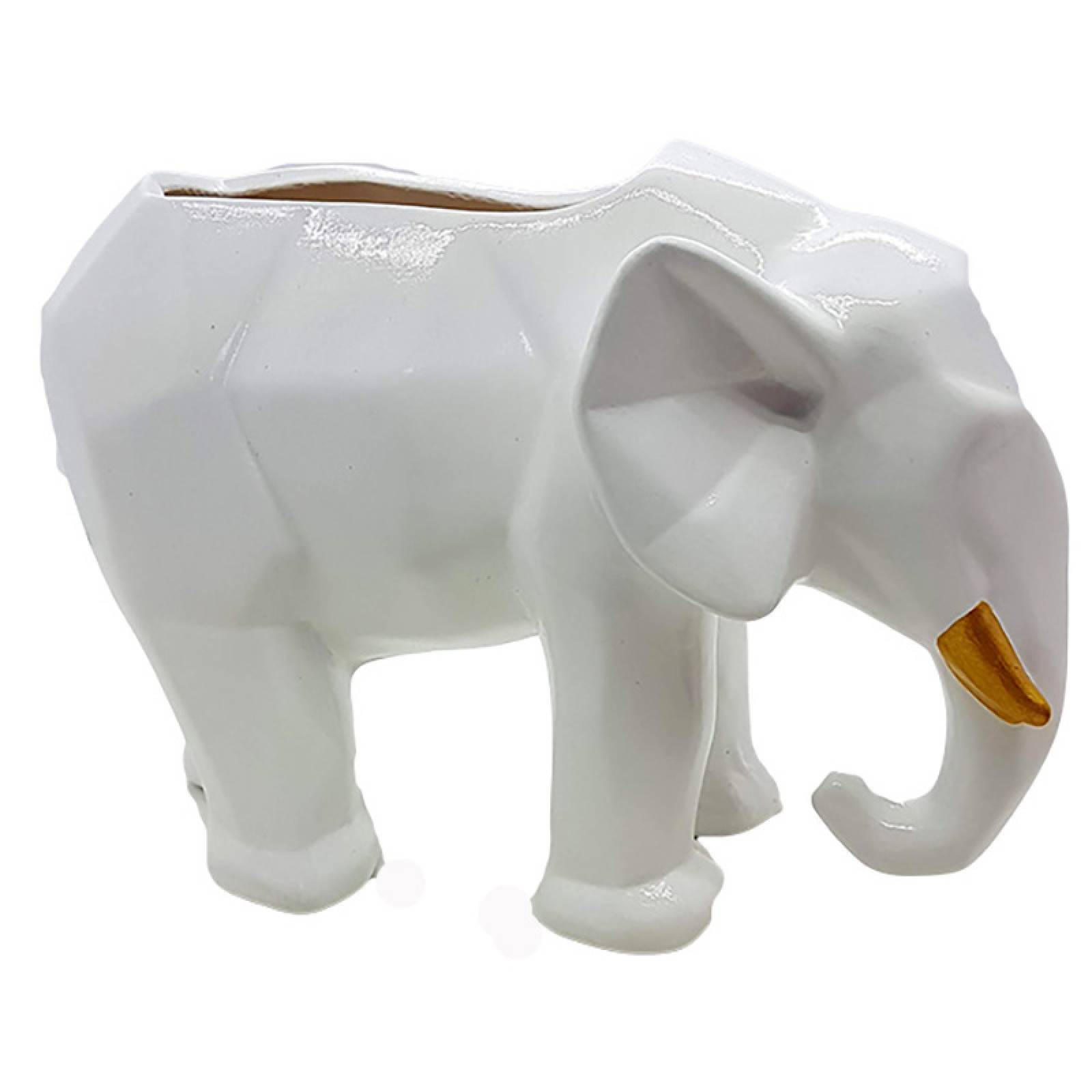Maceta de Cerámica en Forma de Elefante Geométrico Blanco